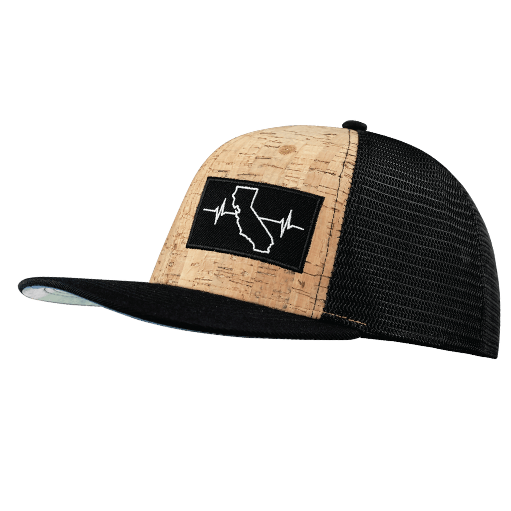 California Hat - Baseball Hat Fit - Cork - Black - Trucker Mesh