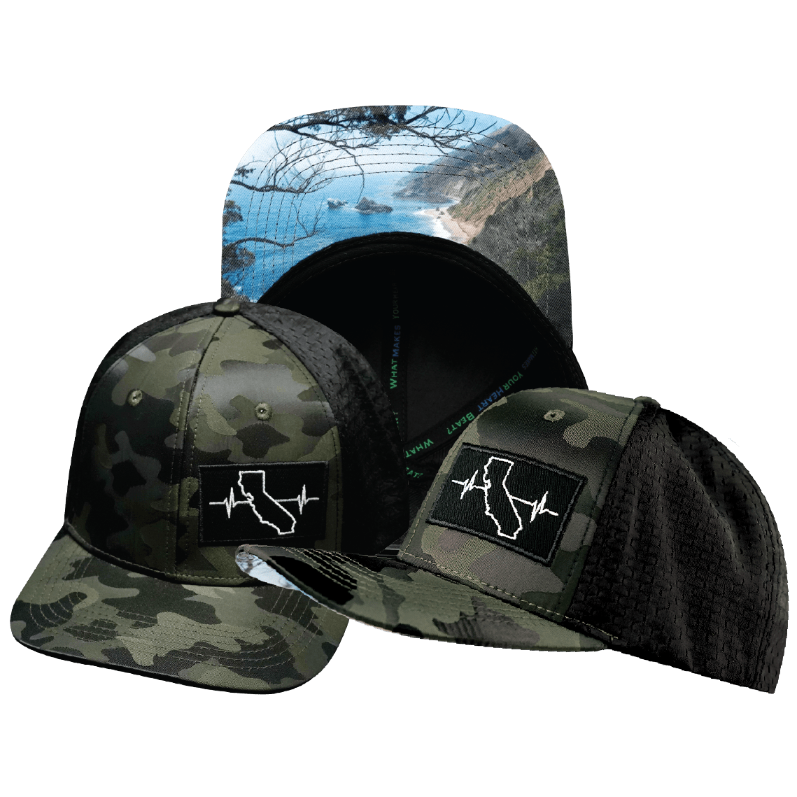 California Hat - Baseball Hat Fit - Green Camo / Black - Jersey Mesh