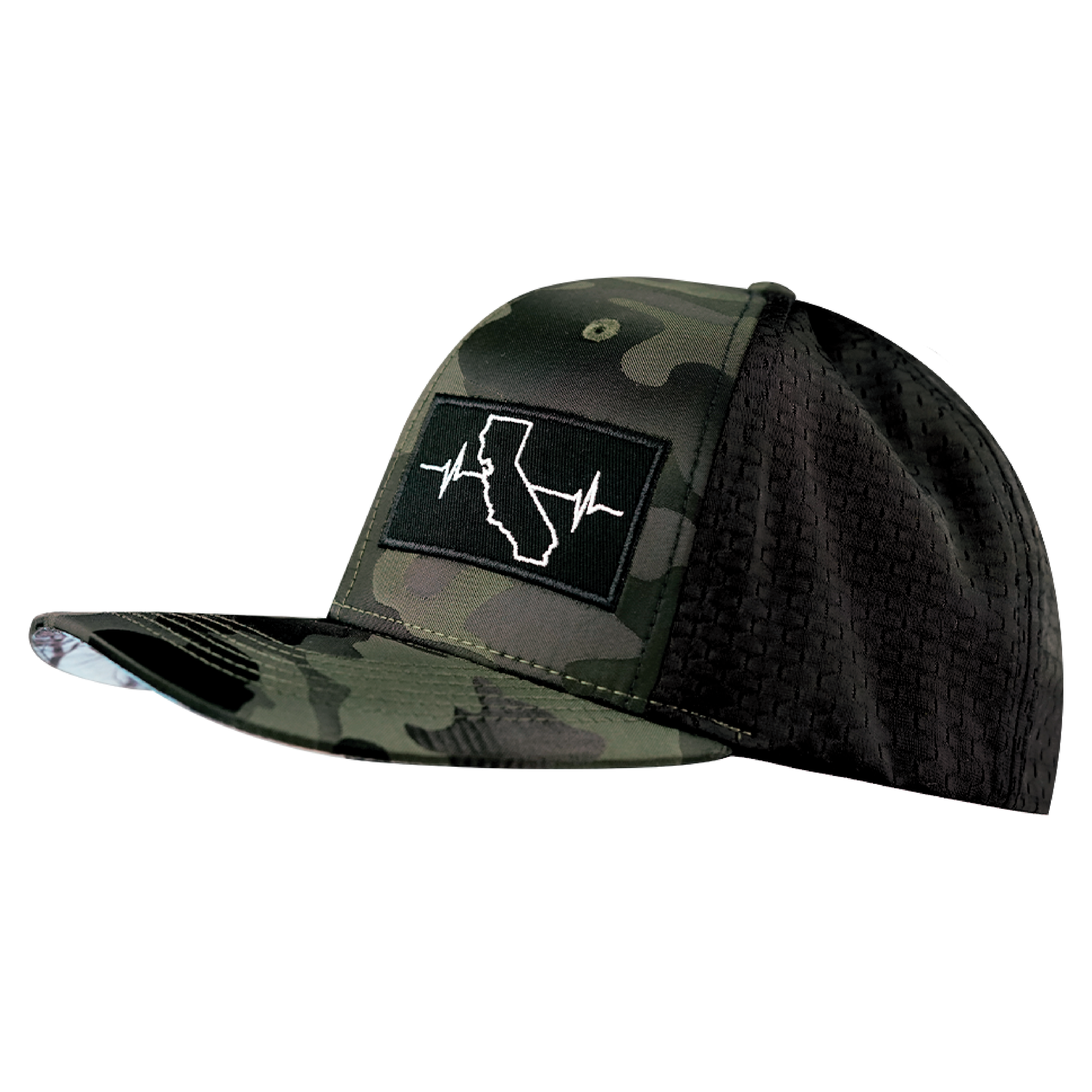 California Hat - Baseball Hat Fit - Green Camo / Black - Jersey Mesh