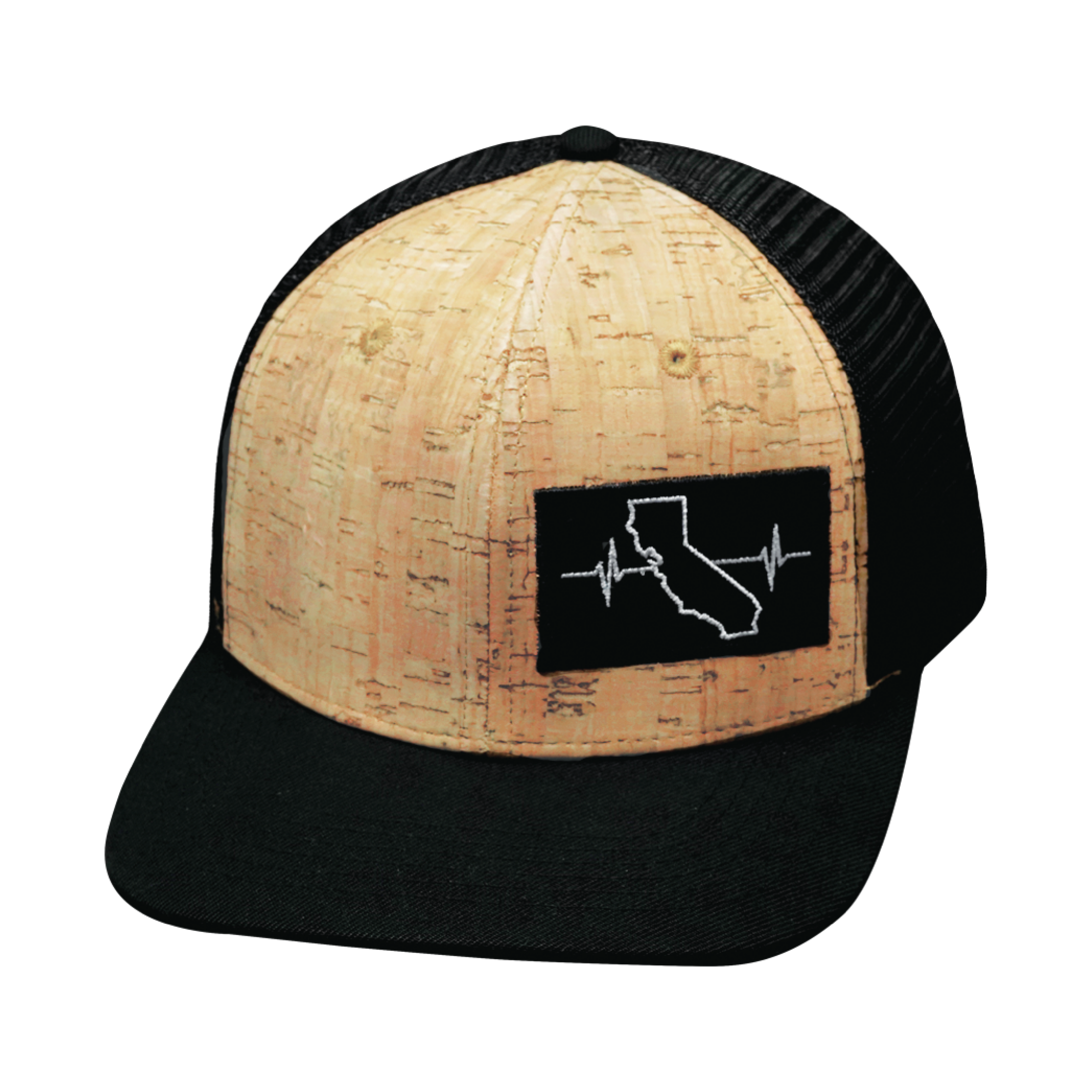 California Hat - Baseball Hat Fit - Cork - Black - Trucker Mesh