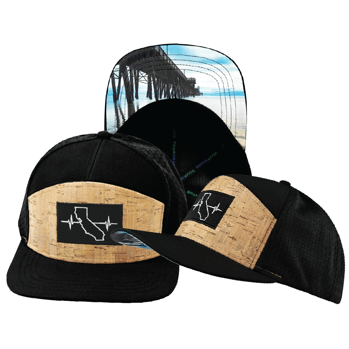 California Hat - Flat Bill - Cork - Black - Jersey Mesh