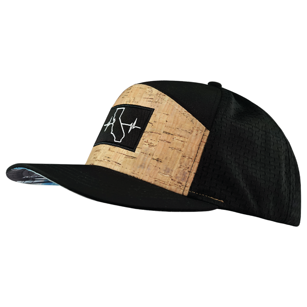 California Hat - Flat Bill - Cork - Black - Jersey Mesh