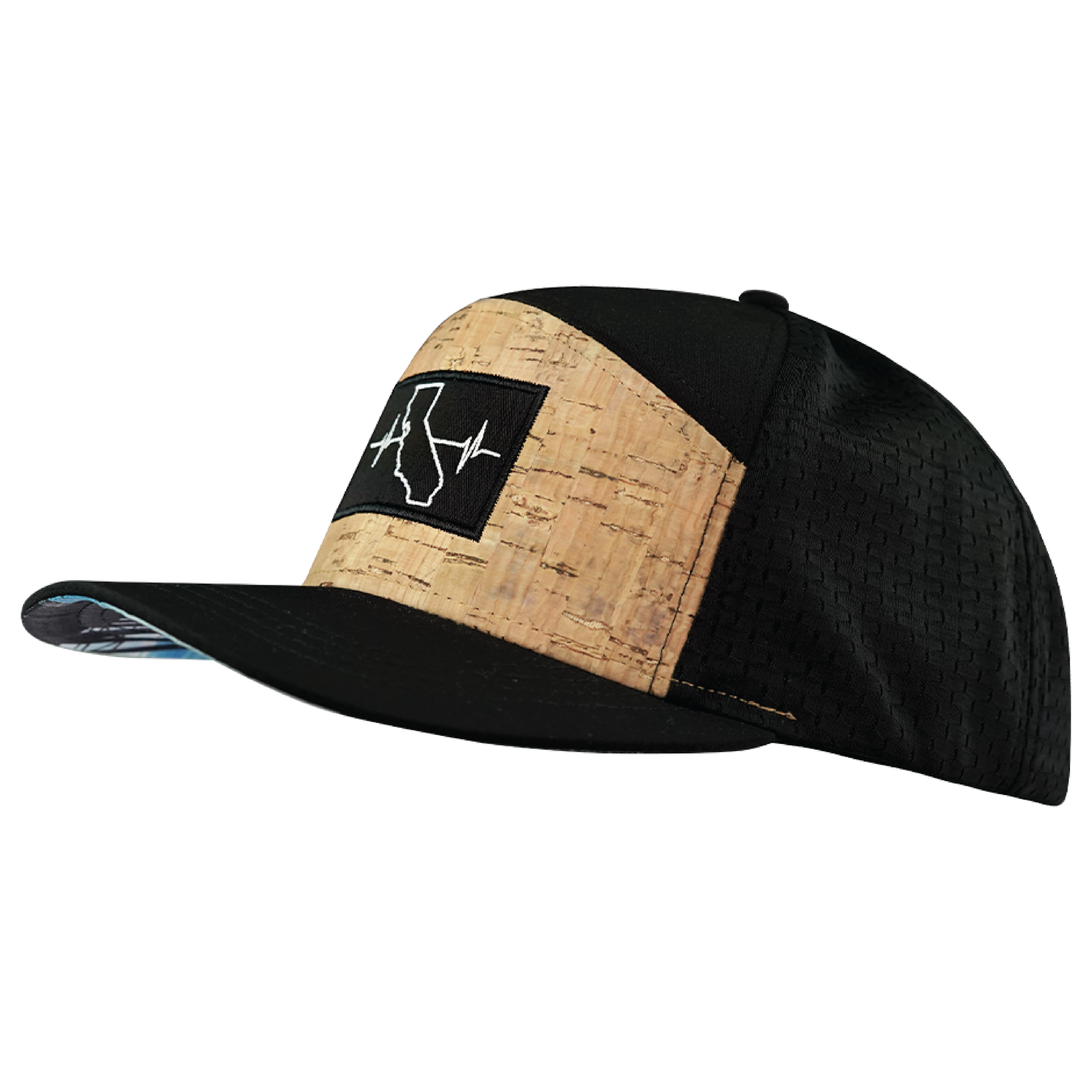 California Hat - Flat Bill - Cork - Black - Jersey Mesh
