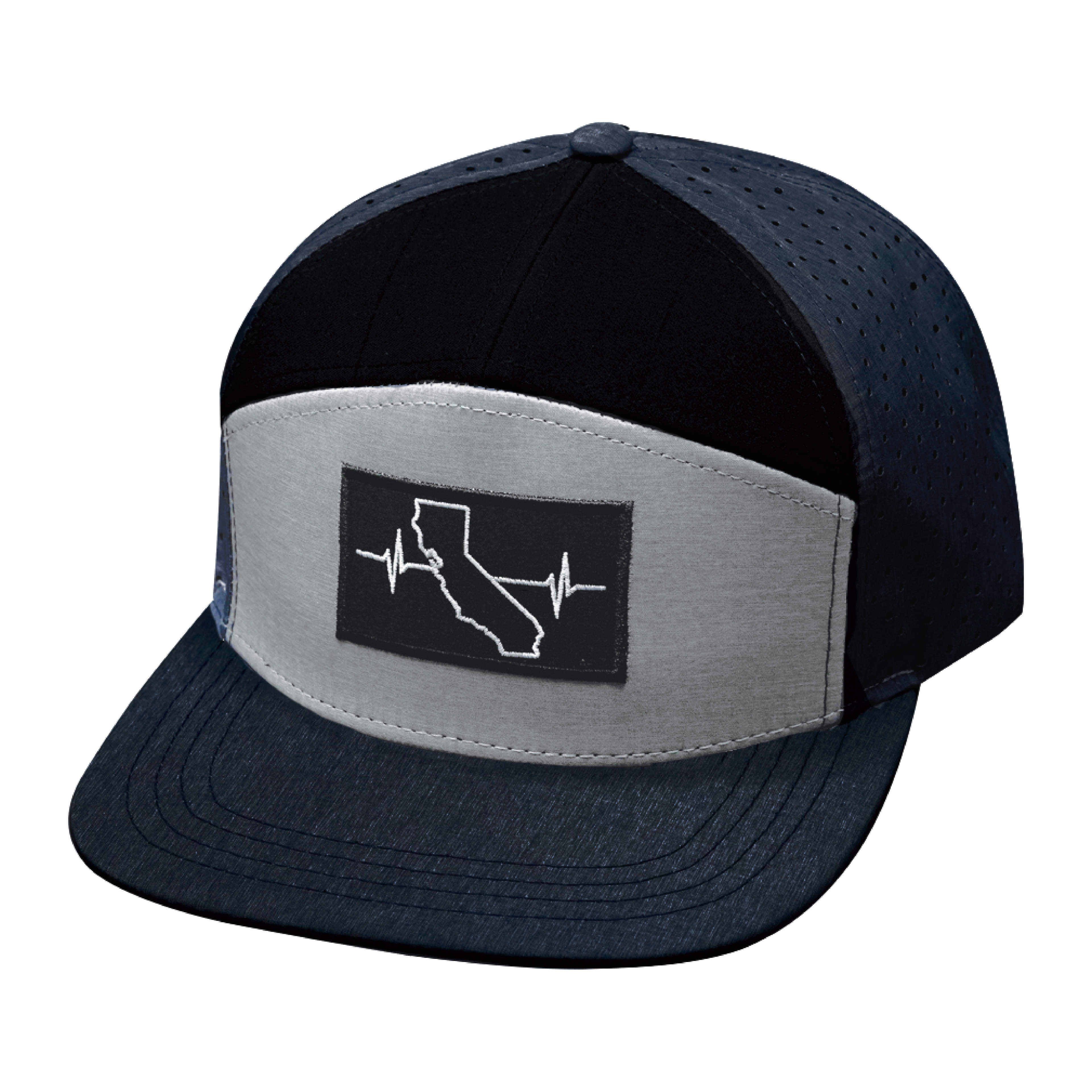 California Hat - Flat Bill - Navy / Gray / Black - Laser Mesh