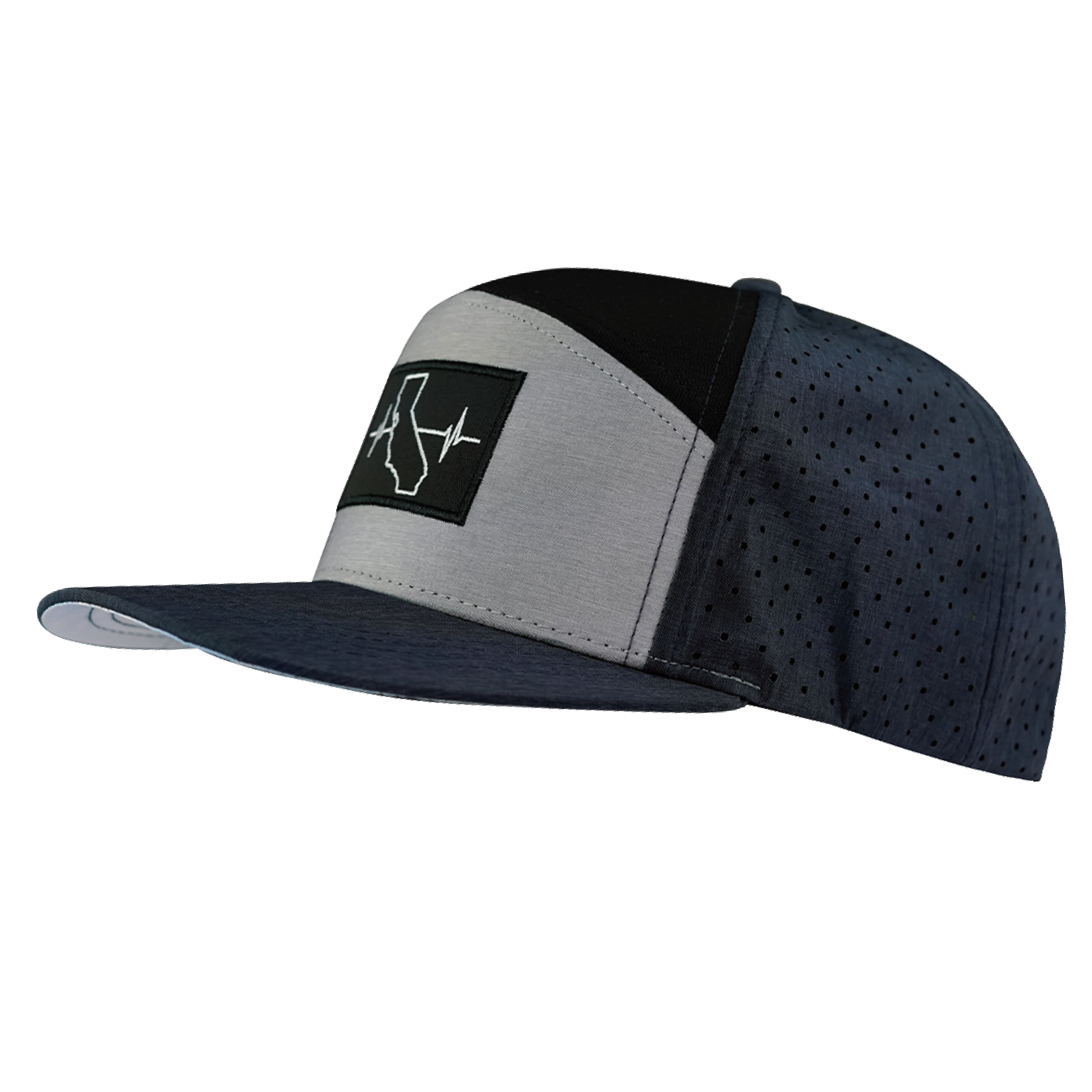 California Hat - Flat Bill - Navy / Gray / Black - Laser Mesh