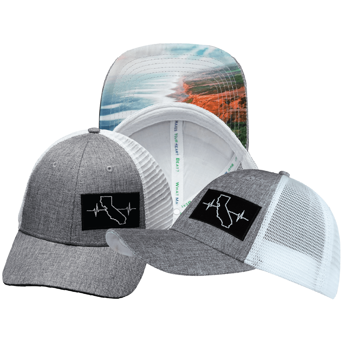 California Hat - Low Profile - Heather Gray / White - Trucker Mesh