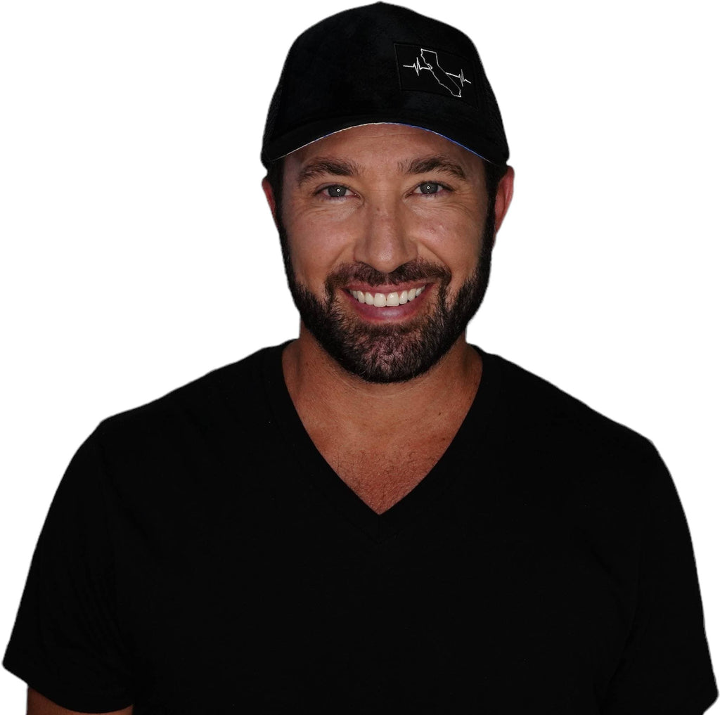 California Hat - Trucker Hat - Quilted Velvet - Black - Trucker Mesh