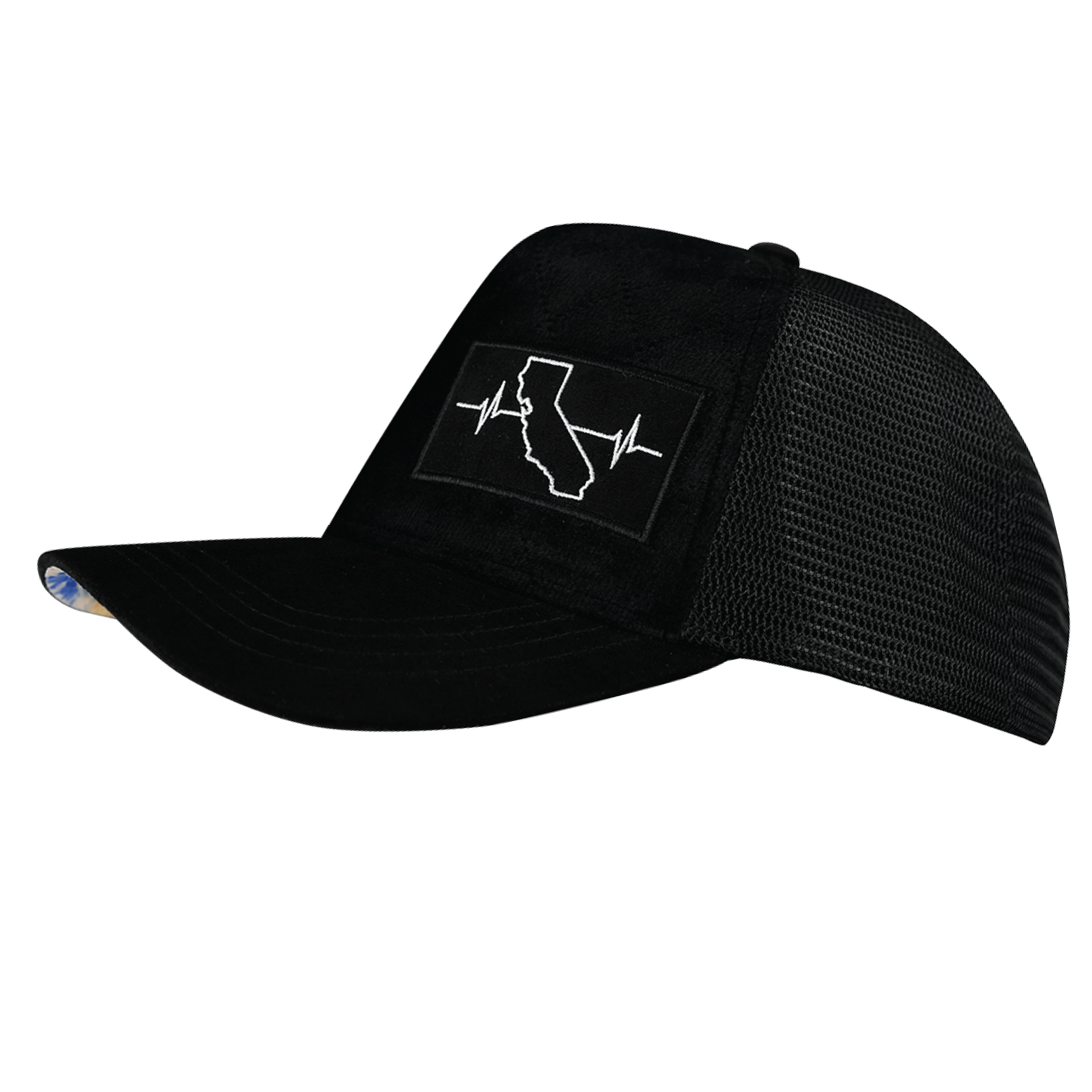 California Hat - Trucker Hat - Quilted Velvet - Black - Trucker Mesh