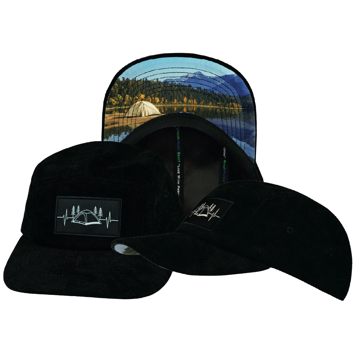 Camping Hat - 5 Panel - Corduroy - Black - Fabric Back
