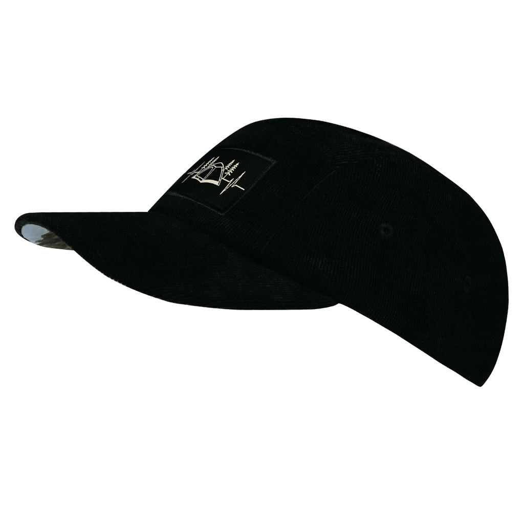 Camping Hat - 5 Panel - Corduroy - Black - Fabric Back