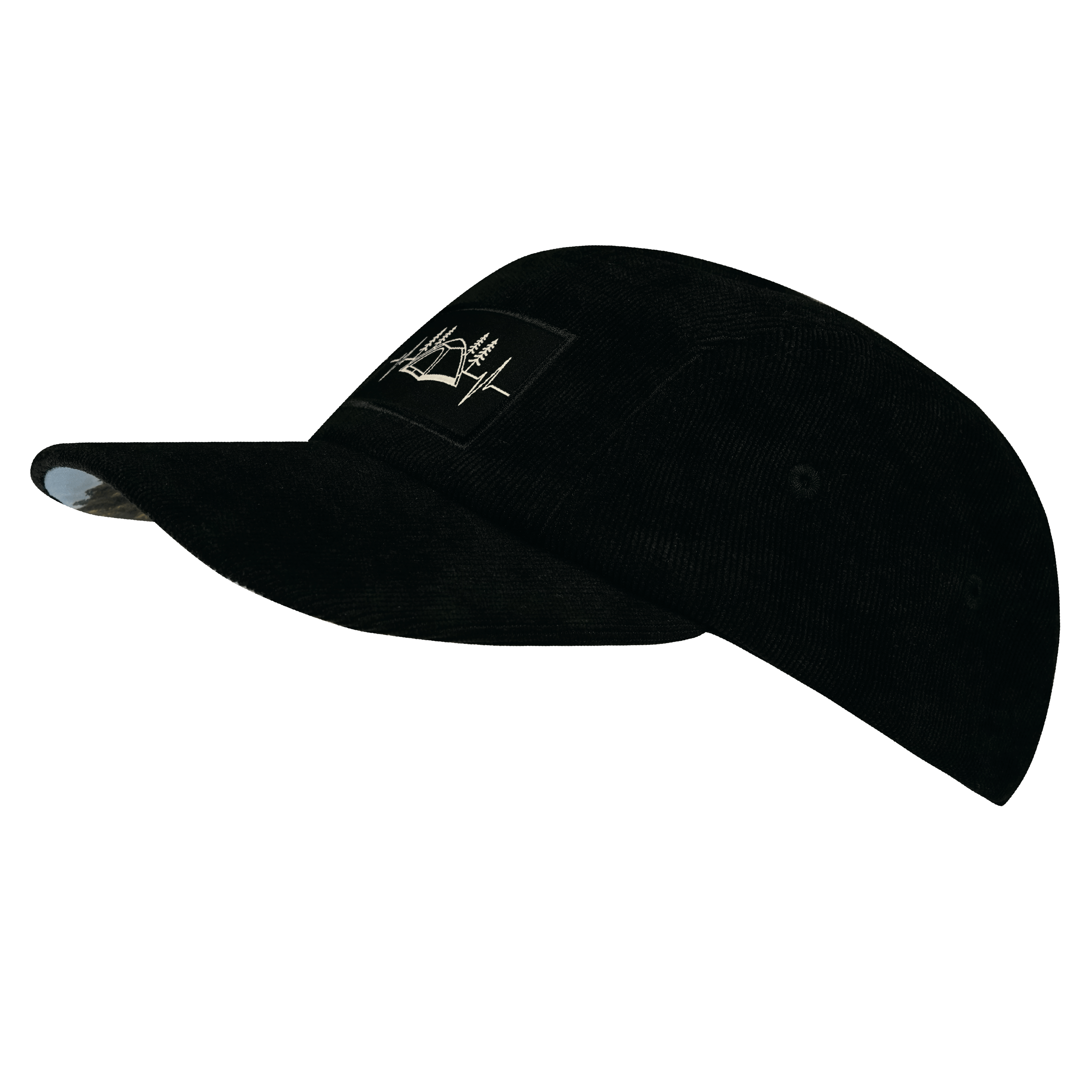 Camping Hat - 5 Panel - Corduroy - Black - Fabric Back