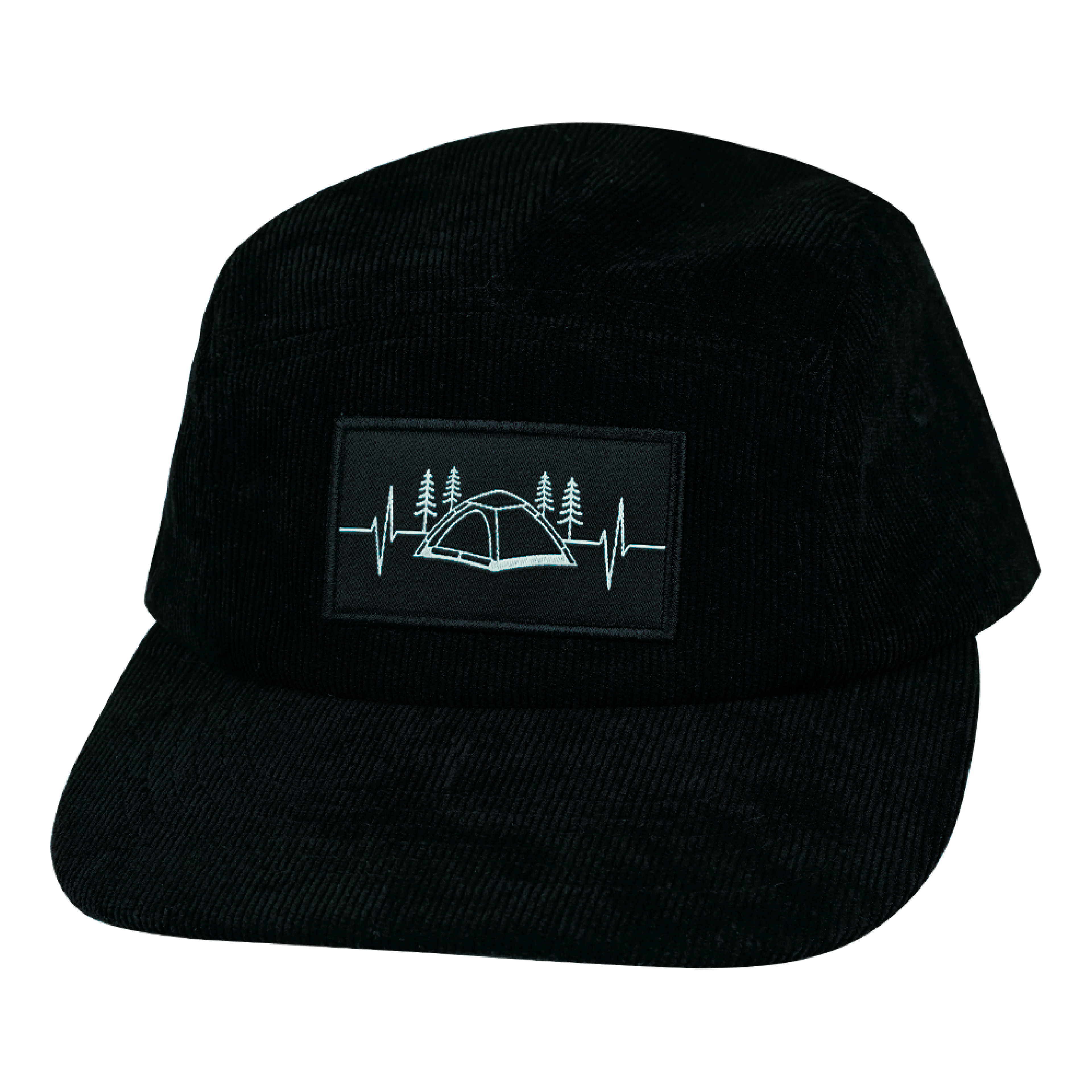 Camping Hat - 5 Panel - Corduroy - Black - Fabric Back