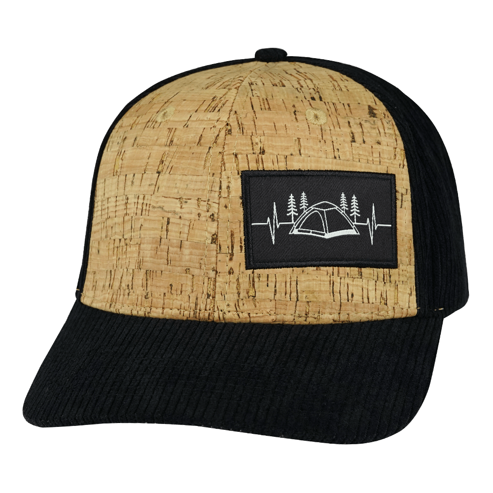 Camping Hat - Baseball Hat Fit - Cork - Corduroy - Black - Fabric Back