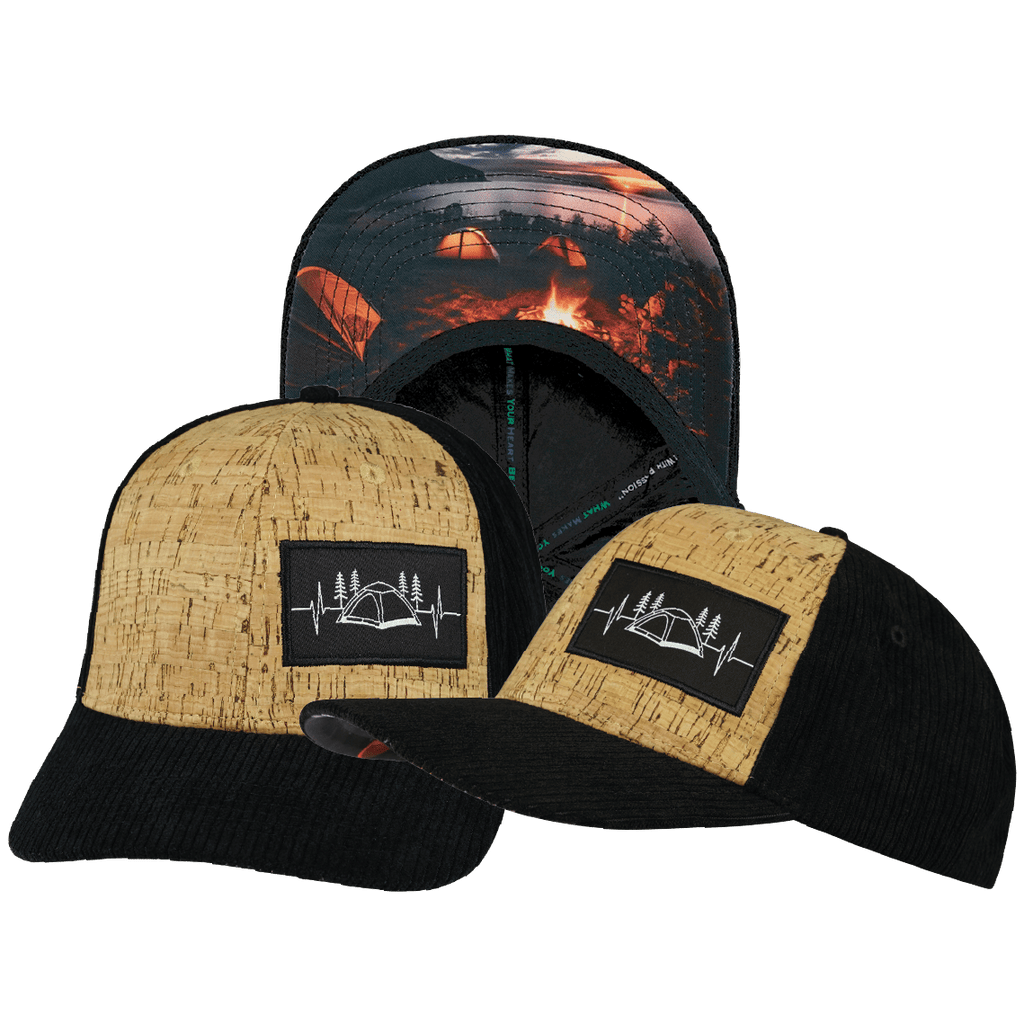 Camping Hat - Baseball Hat Fit - Cork - Corduroy - Black - Fabric Back