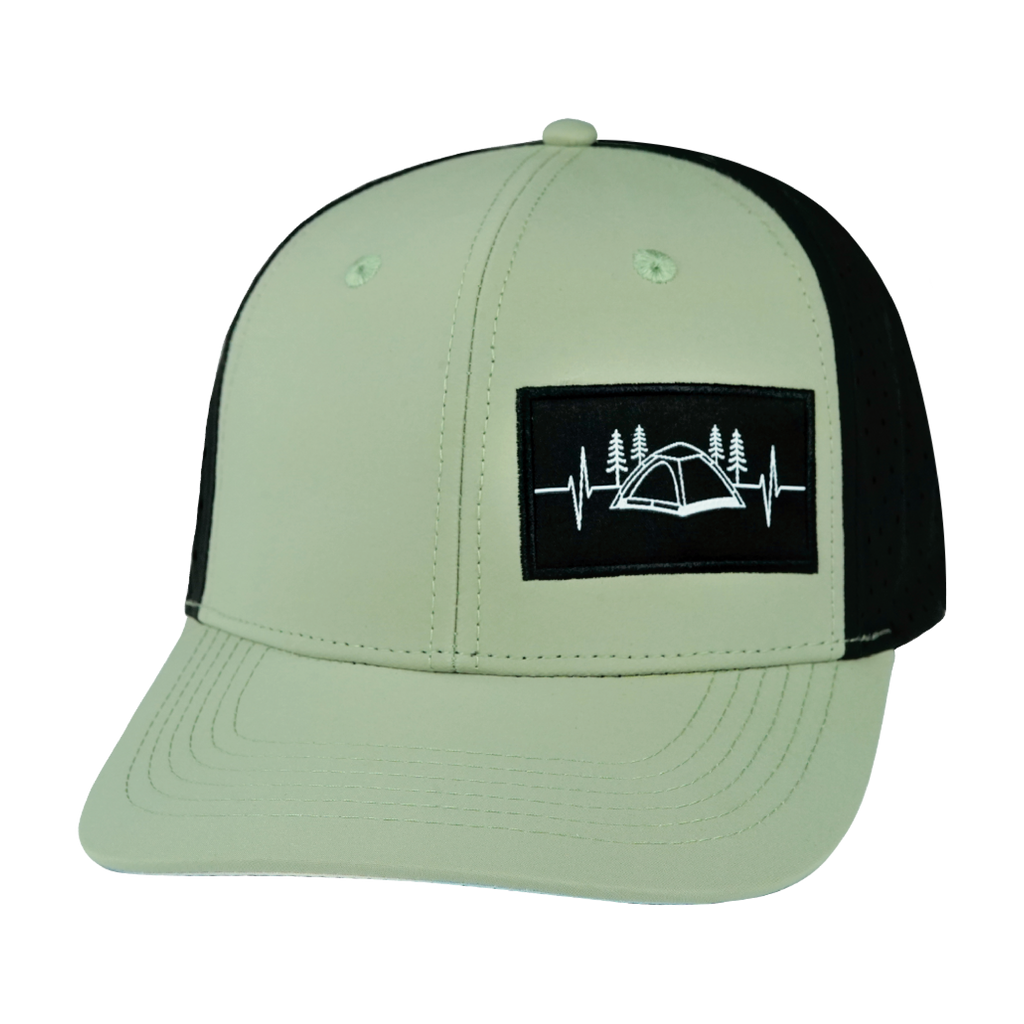 Camping Hat - Baseball Hat Fit - Sage / Black - Laser Mesh