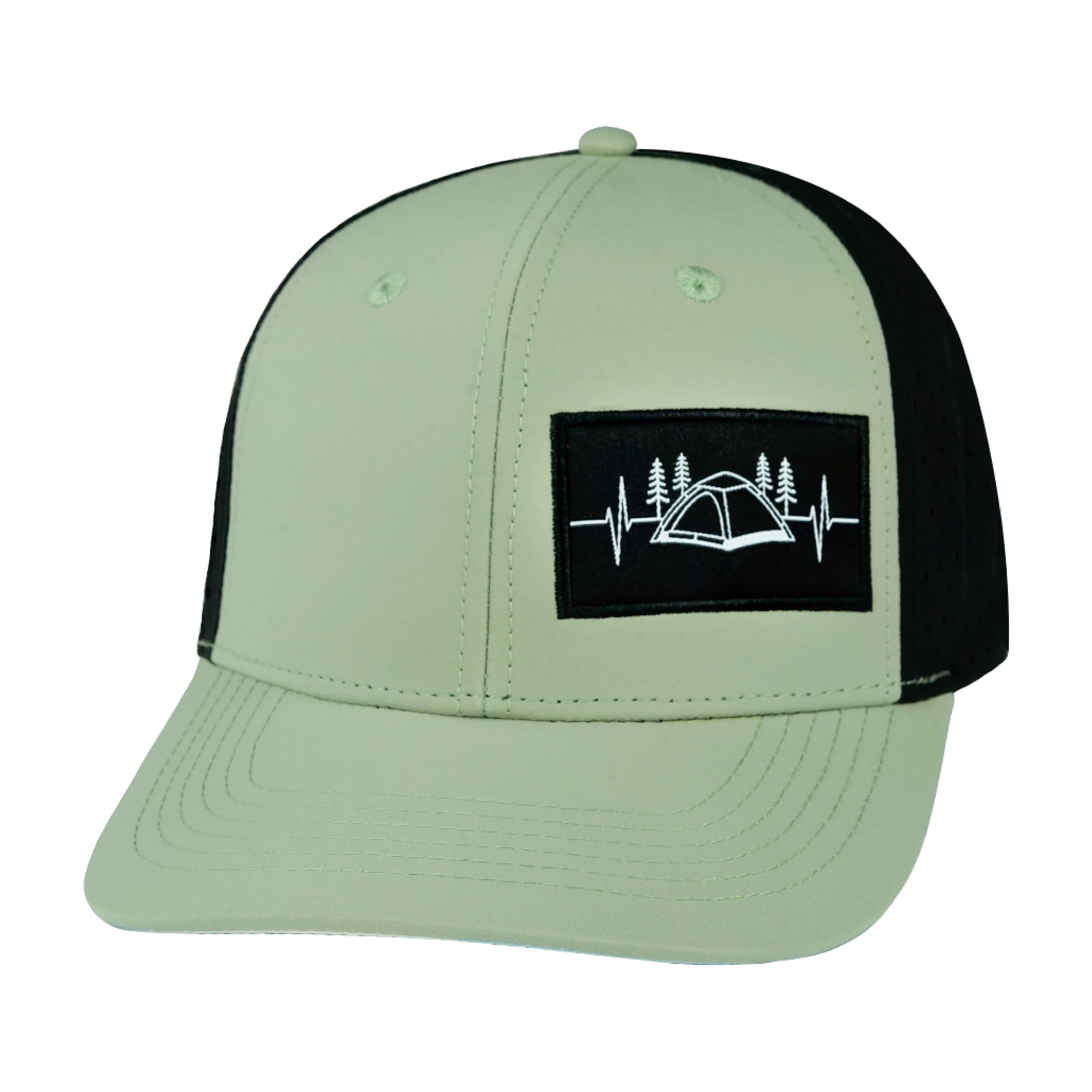 Camping Hat - Baseball Hat Fit - Sage / Black - Laser Mesh