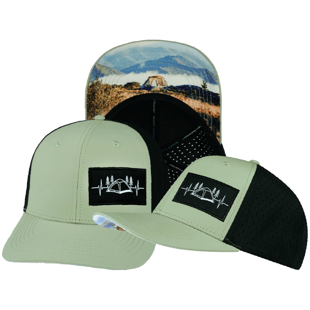 Camping Hat - Baseball Hat Fit - Sage / Black - Laser Mesh