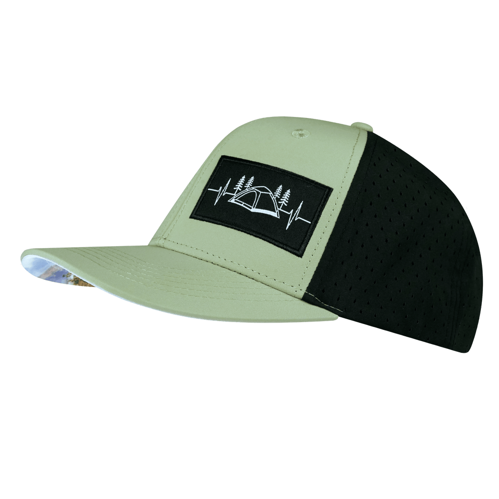 Camping Hat - Baseball Hat Fit - Sage / Black - Laser Mesh