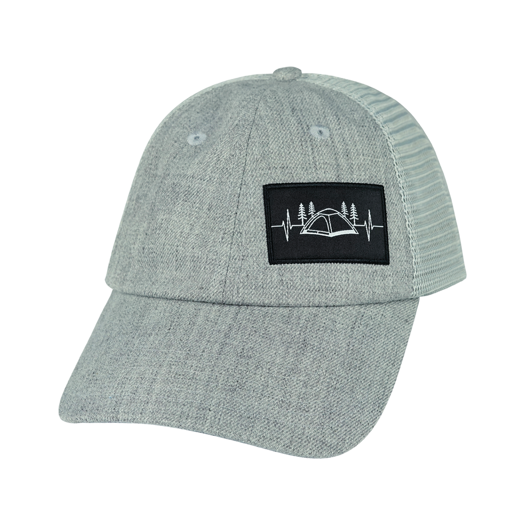 Camping Hat - Low Profile - Dad Hat - Heather Gray / Gray - Soft Trucker Mesh