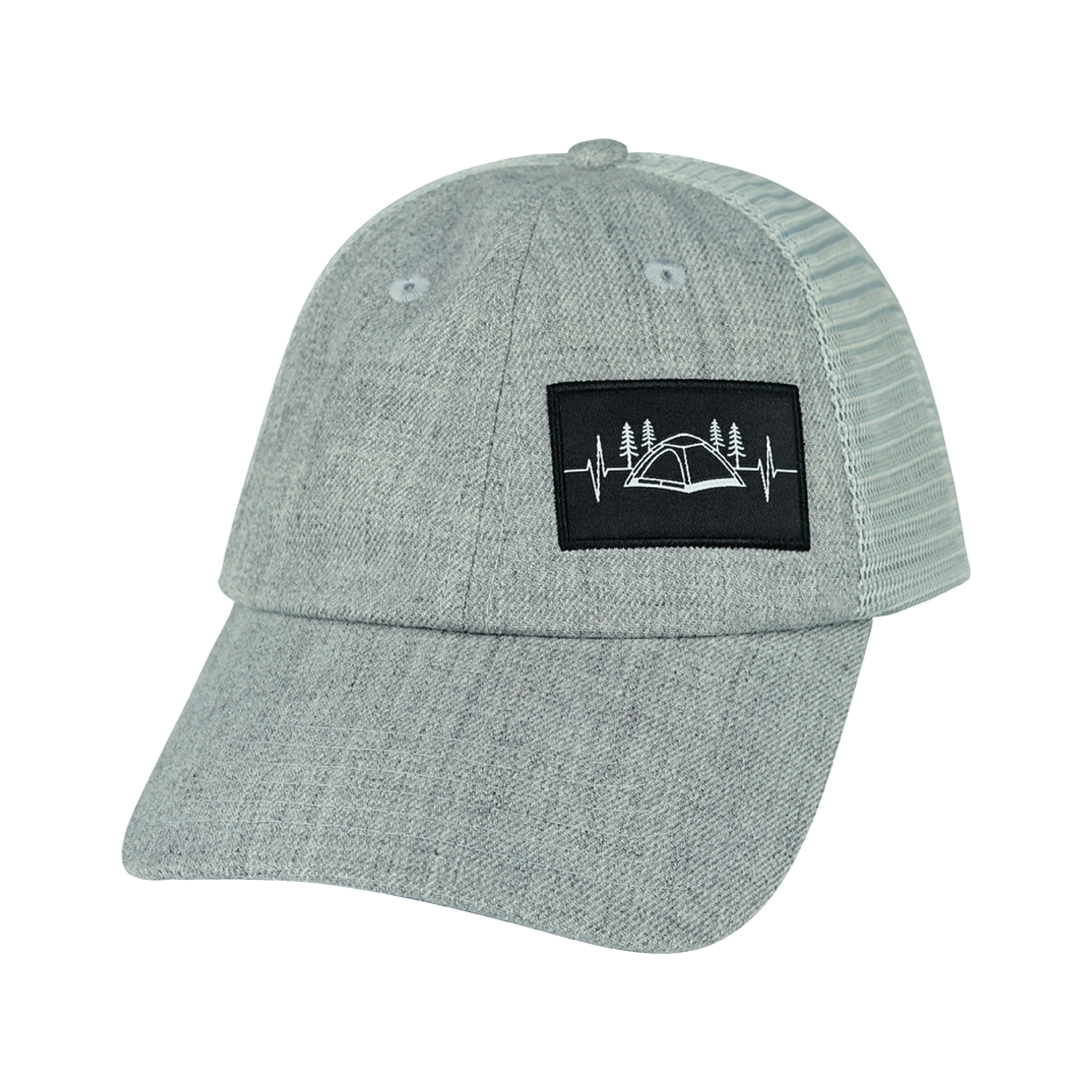 Camping Hat - Low Profile - Dad Hat - Heather Gray / Gray - Soft Trucker Mesh