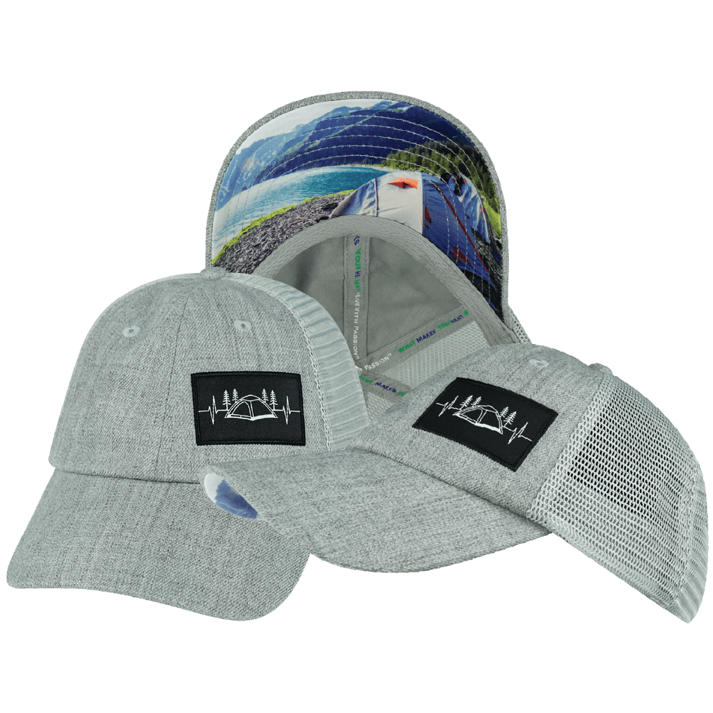 Camping Hat - Low Profile - Dad Hat - Heather Gray / Gray - Soft Trucker Mesh