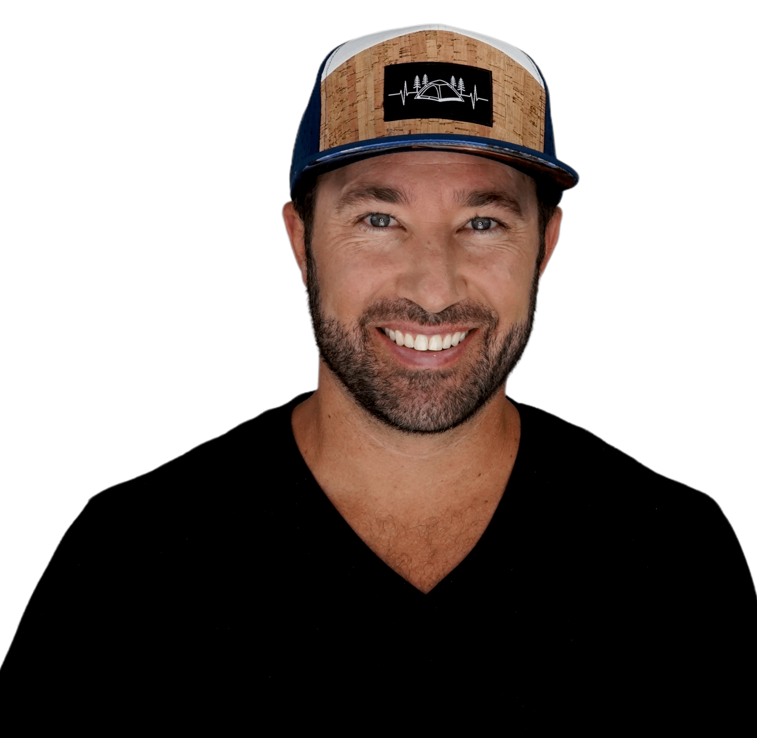 Camping Hat - Flat Bill - Cork - Navy / White - Laser Mesh