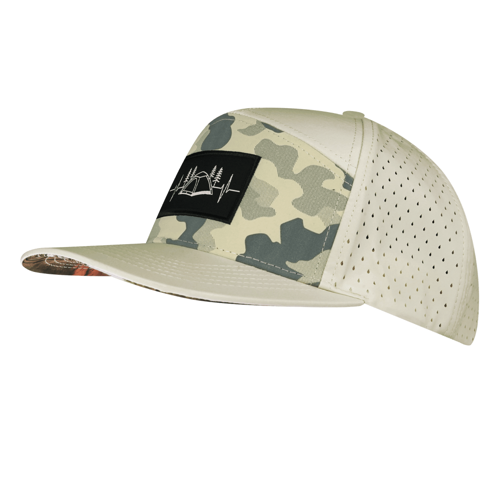 Camping Hat - Flat Bill - Cream / Soft Cream Camo - Laser Mesh