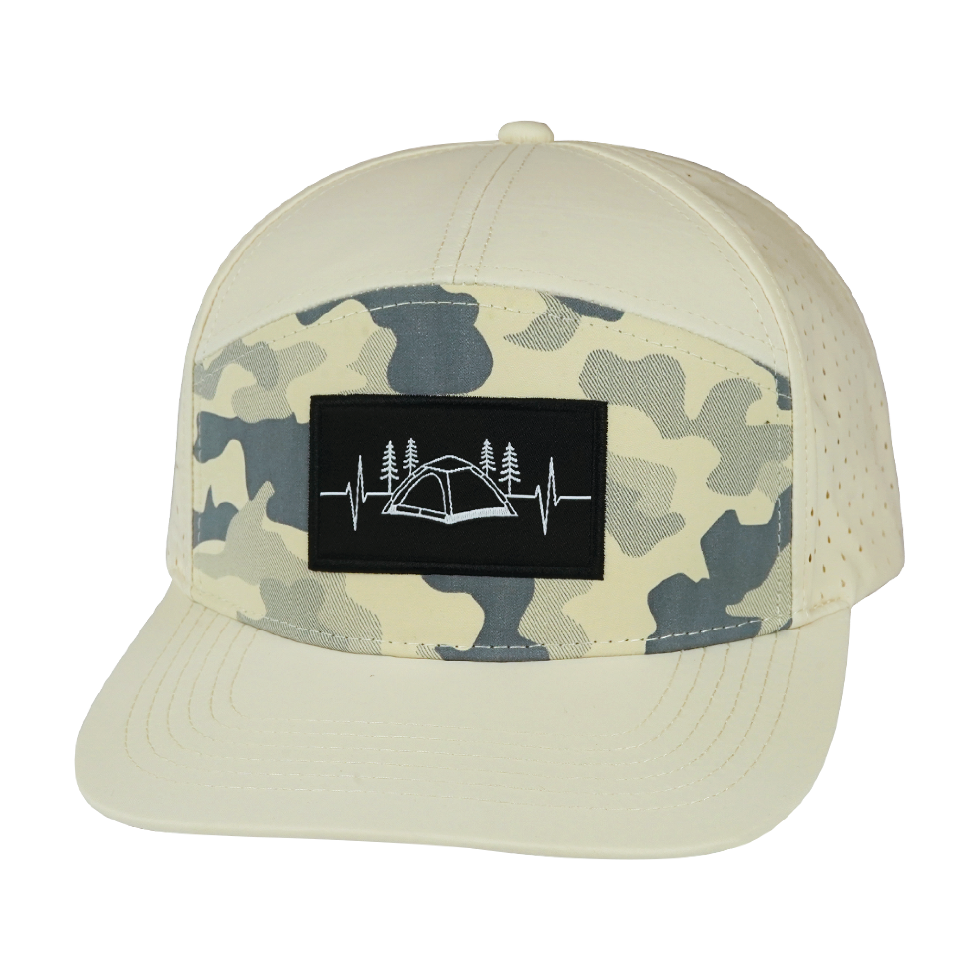 Camping Hat - Flat Bill - Cream / Soft Cream Camo - Laser Mesh