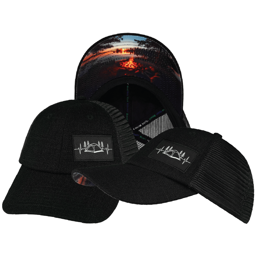 Camping Hat - Low Profile - Dad Hat - Black Hemp / Black - Soft Trucker Mesh
