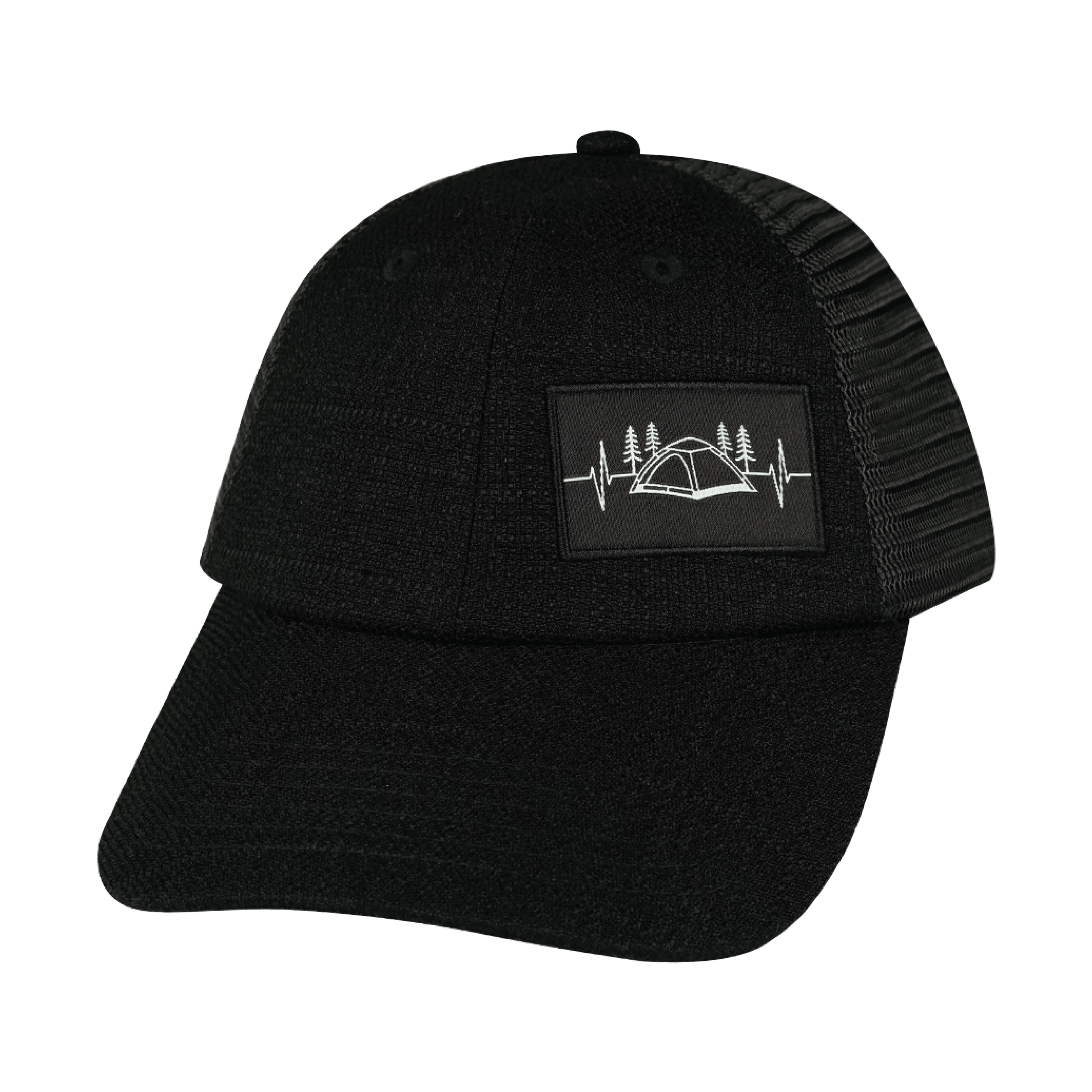 Camping Hat - Low Profile - Dad Hat - Black Hemp / Black - Soft Trucker Mesh