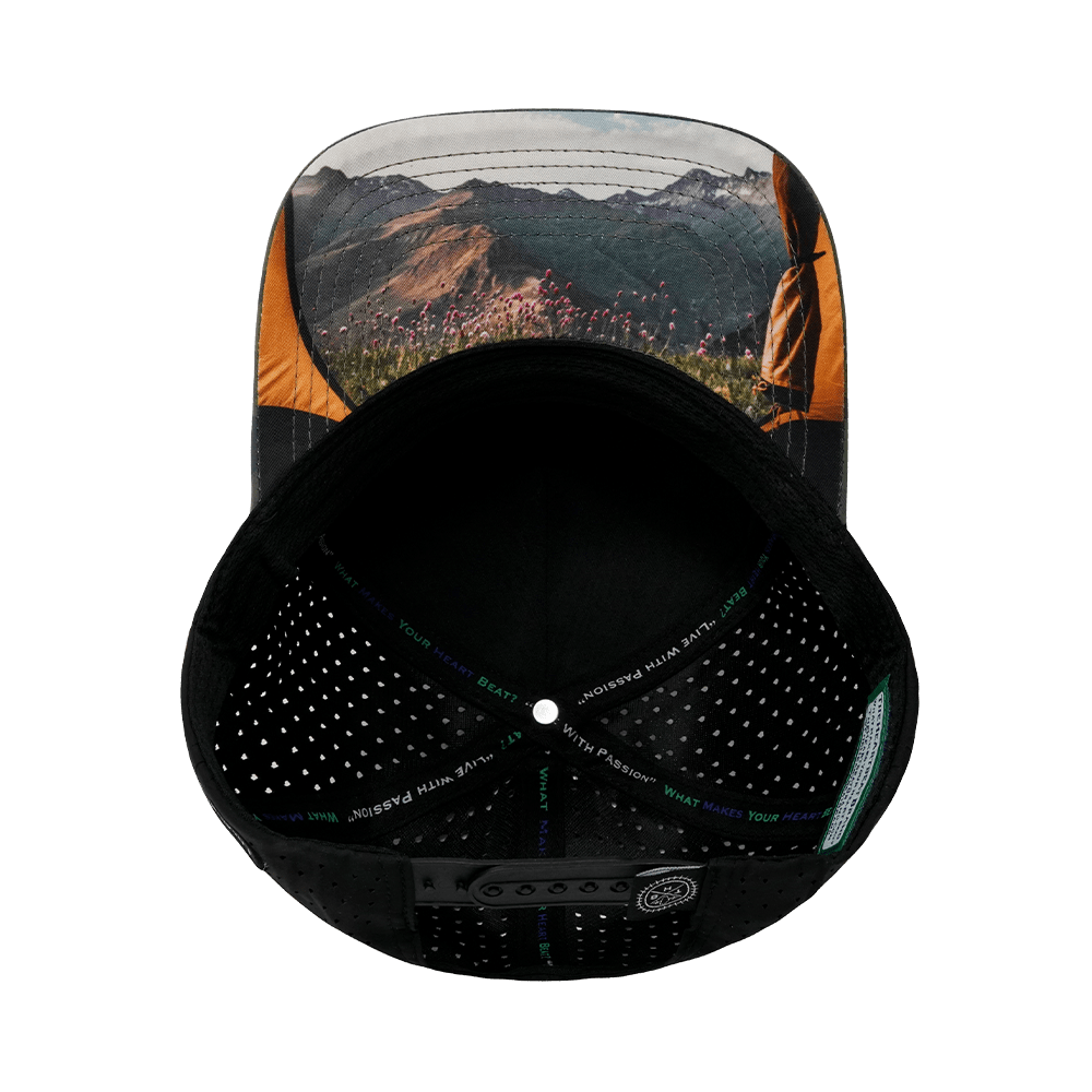 Camping Hat - Trucker Hat - Soft Teal Camo / Black - Laser Mesh