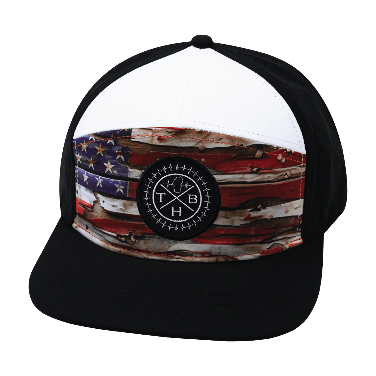 **ADULT** Color Vibes Hat - Flat Bill - Vintage Flag - Black / White - Laser Mesh