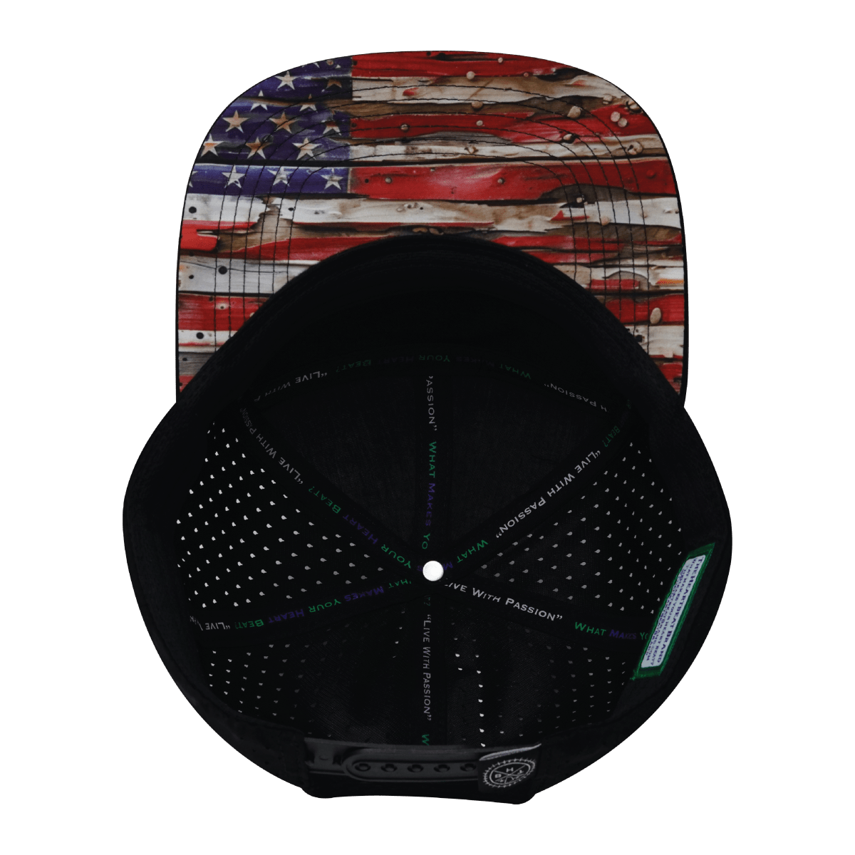 **ADULT** Color Vibes Hat - Flat Bill - Vintage Flag - Black / White - Laser Mesh