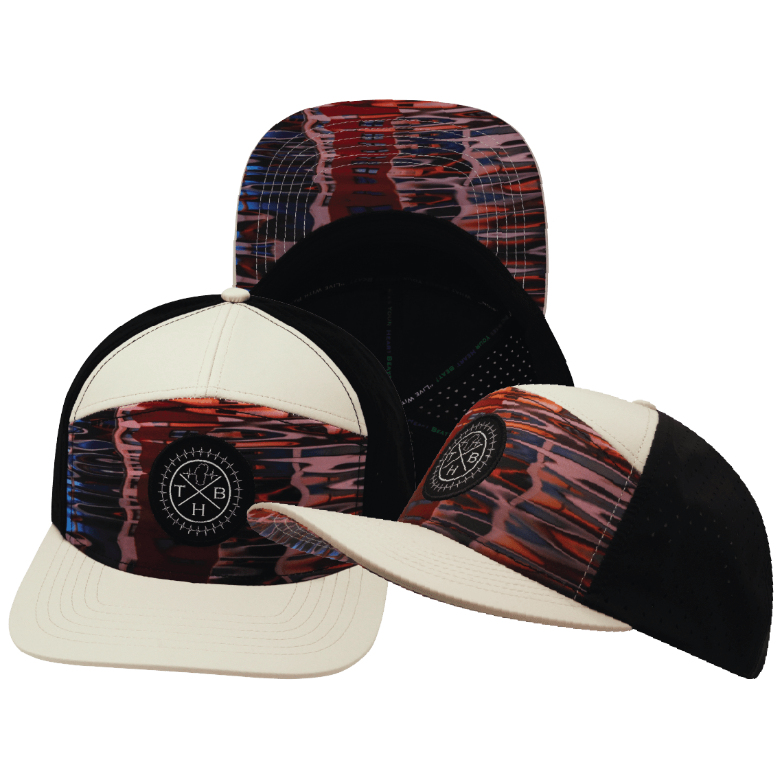 **ADULT** Color Vibes Hat - Flat Bill - Art Deco - Cream / Black - Laser Mesh