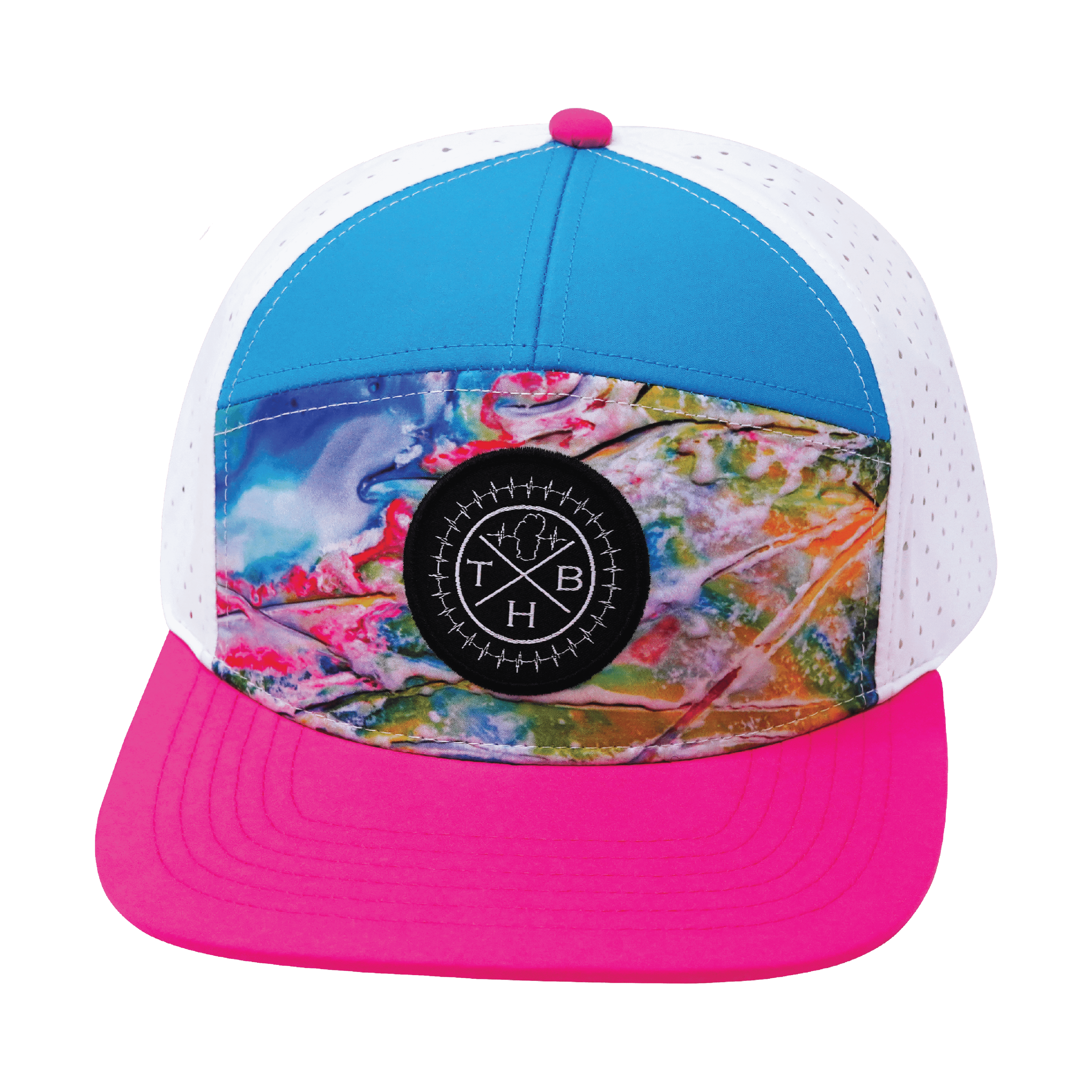 **ADULT** Color Vibes Hat - Flat Bill - Candy Land - Neon Pink / Neon Blue / White - Laser Mesh