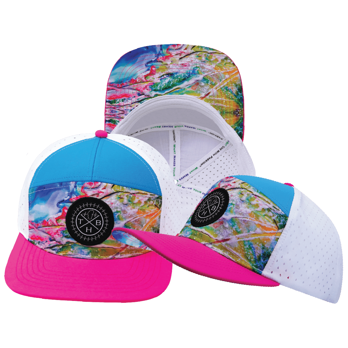 **ADULT** Color Vibes Hat - Flat Bill - Candy Land - Neon Pink / Neon Blue / White - Laser Mesh