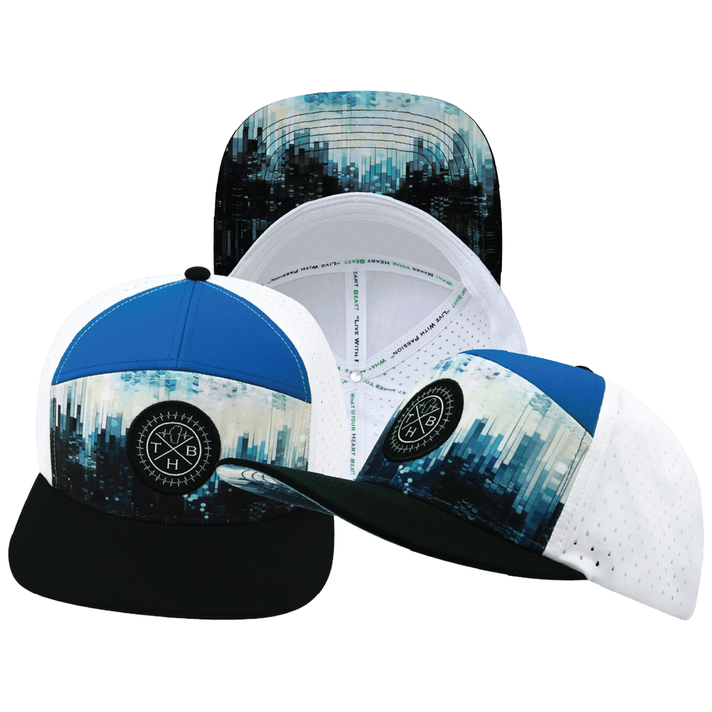 **ADULT** Color Vibes Hat - Flat Bill - City Drip - Black / Blue / White - Laser Mesh
