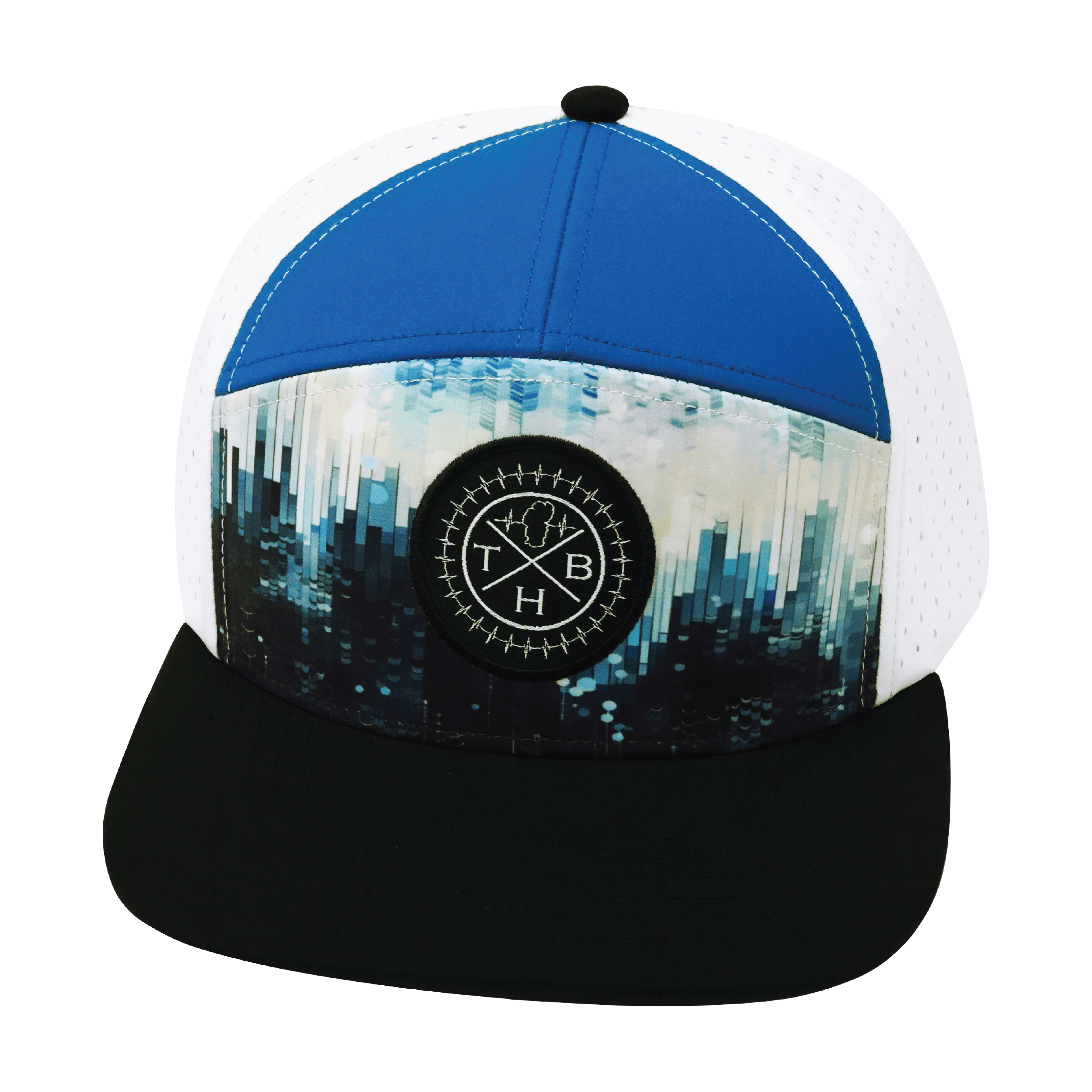 **ADULT** Color Vibes Hat - Flat Bill - City Drip - Black / Blue / White - Laser Mesh