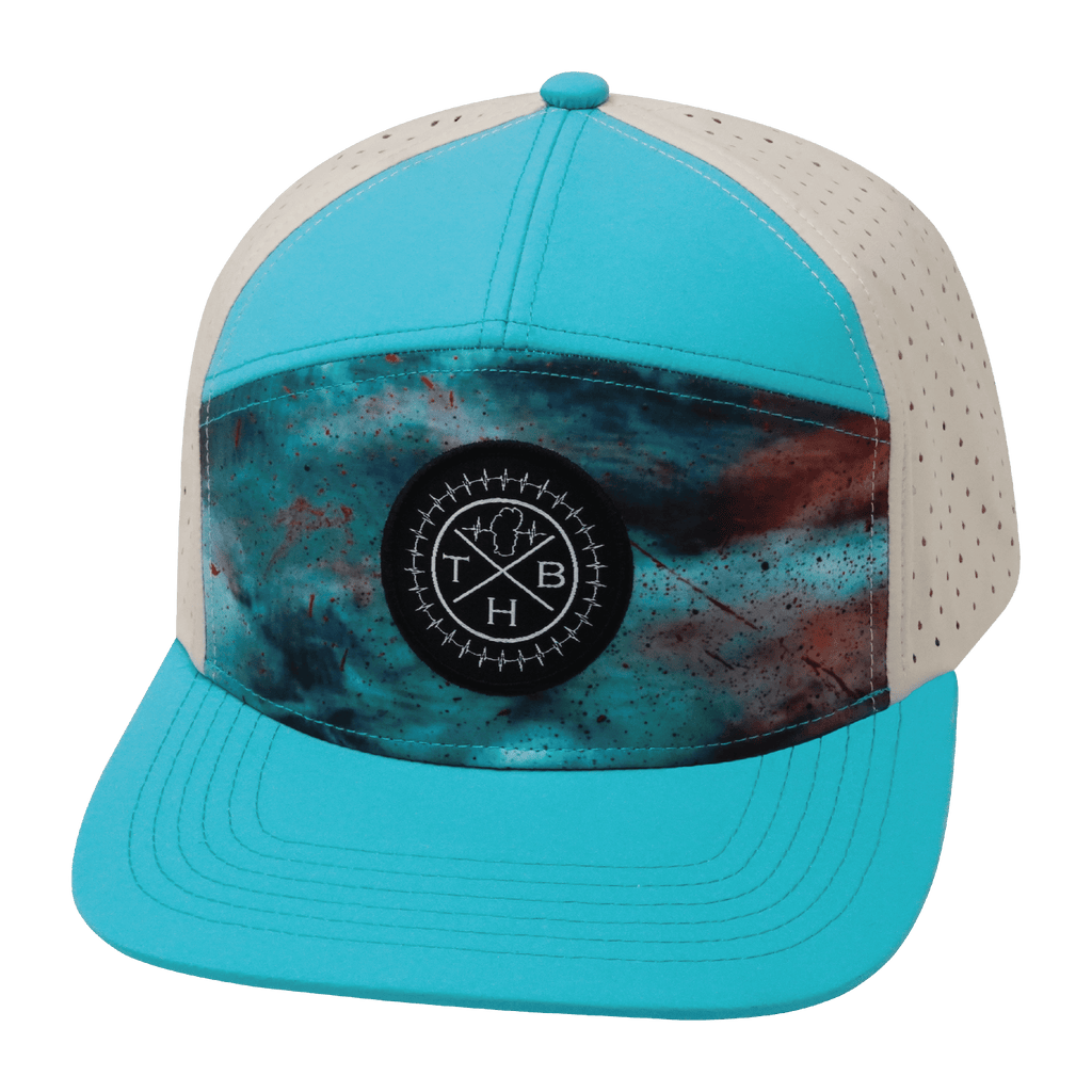 **ADULT** Color Vibes Hat - Flat Bill - Desert Sky - Neon Green Blue / Cream - Laser Mesh