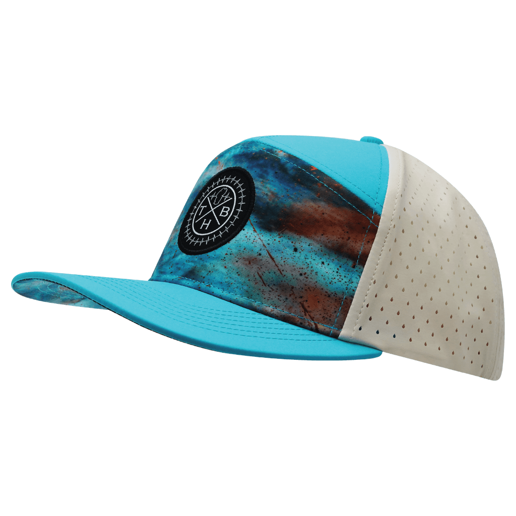 **ADULT** Color Vibes Hat - Flat Bill - Desert Sky - Neon Green Blue / Cream - Laser Mesh