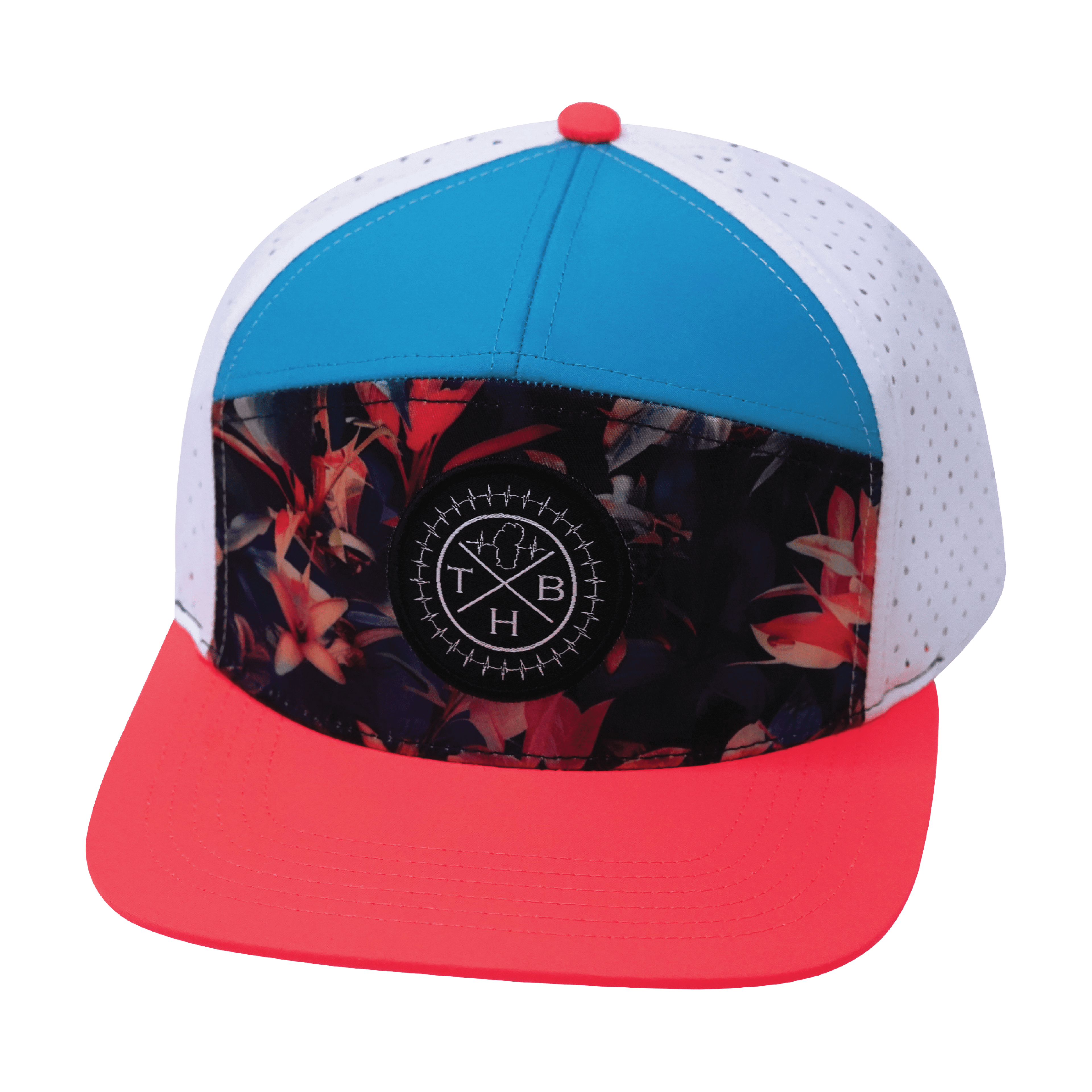 **ADULT** Color Vibes Hat - Flat Bill - Electric Eden - Neon Peach / Neon Blue / White - Laser Mesh
