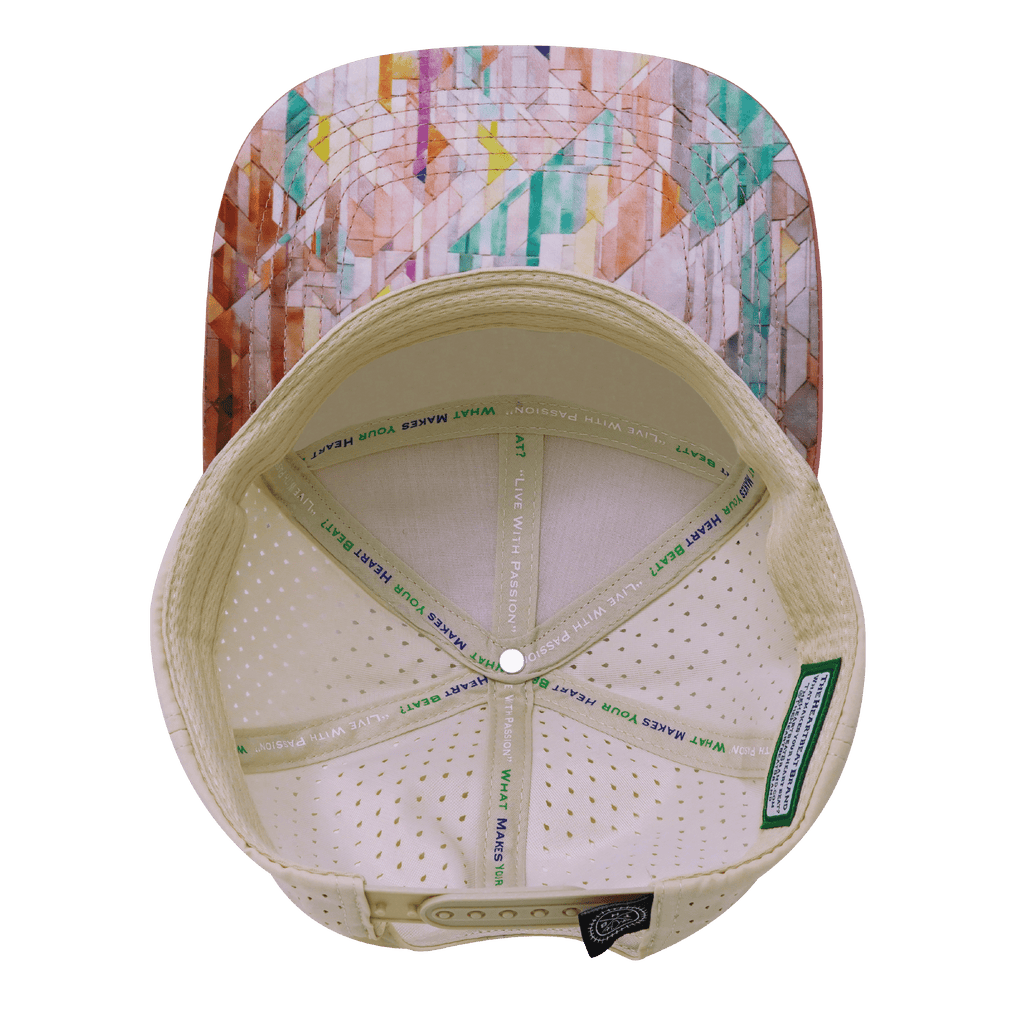 **ADULT** Color Vibes Hat - Flat Bill - Geo Mosaic - Pink Peach / Cream - Laser Mesh