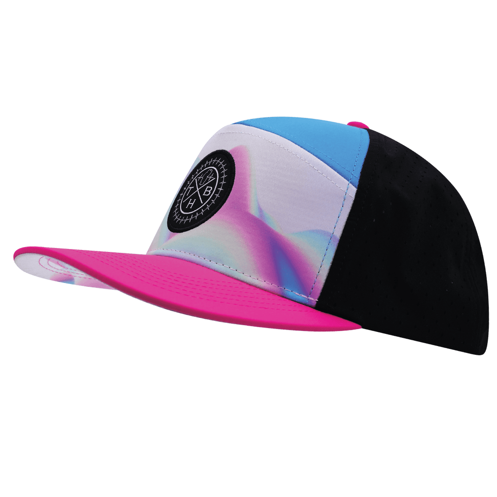 **ADULT** Color Vibes Hat - Flat Bill - Holograph - Neon Pink / Neon Blue / Black - Laser Mesh