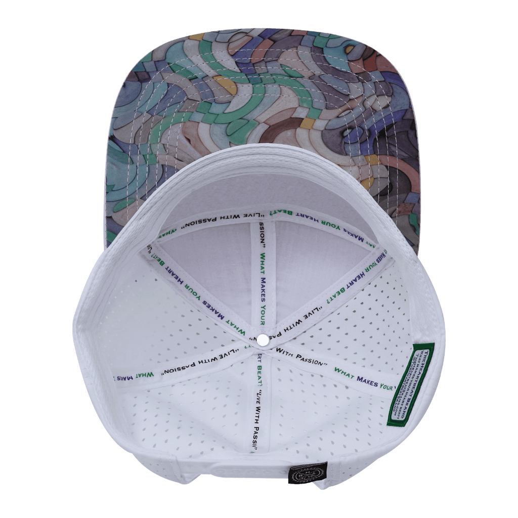 **ADULT** Color Vibes Hat - Flat Bill - Mosaic Curves - Light Pink / White - Laser Mesh