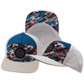 **ADULT** Color Vibes Hat - Flat Bill - Party Camo - Cream / Blue / White - Laser Mesh
