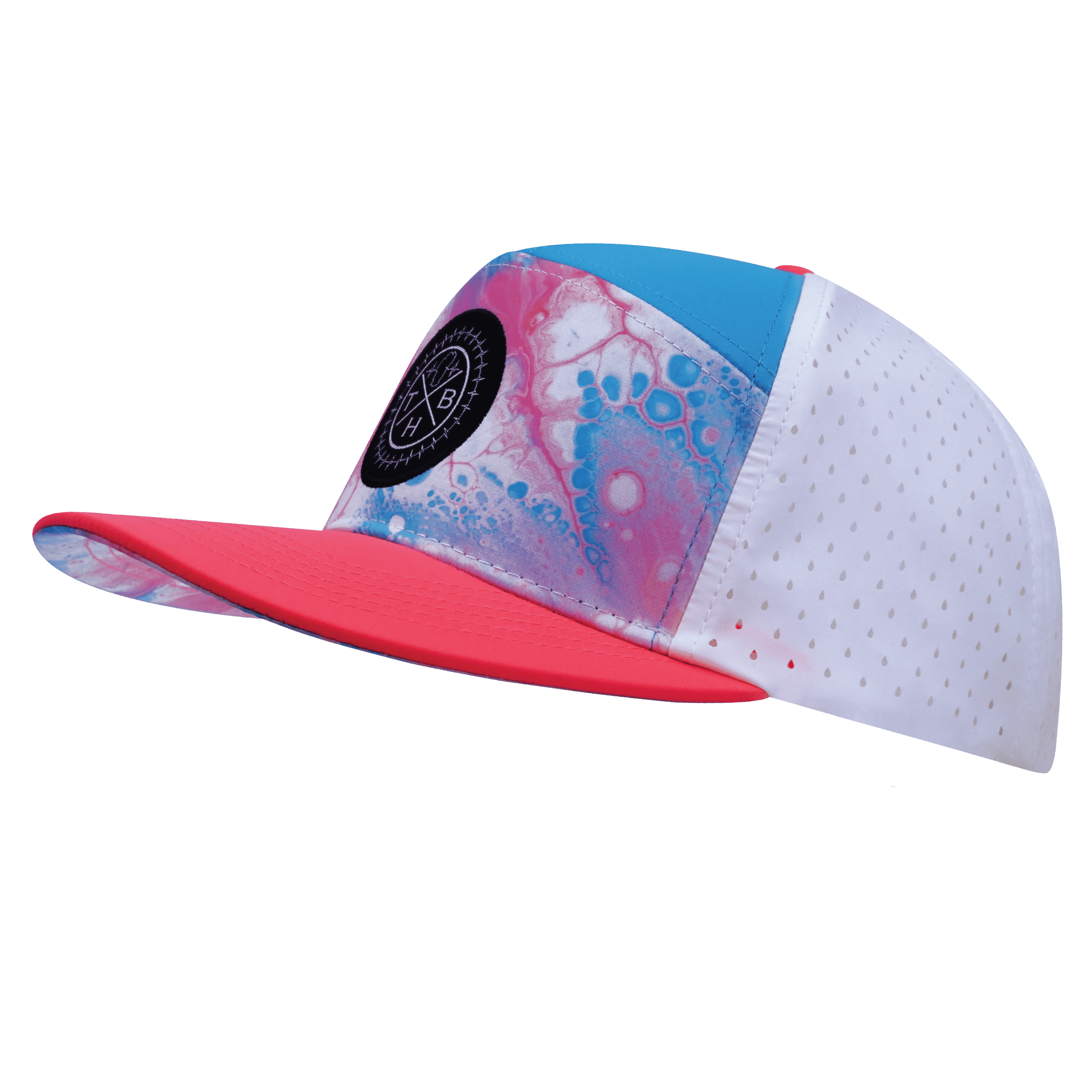 **ADULT** Color Vibes Hat - Flat Bill - Pixi Dust - Neon Peach / Neon Blue / White - Laser Mesh