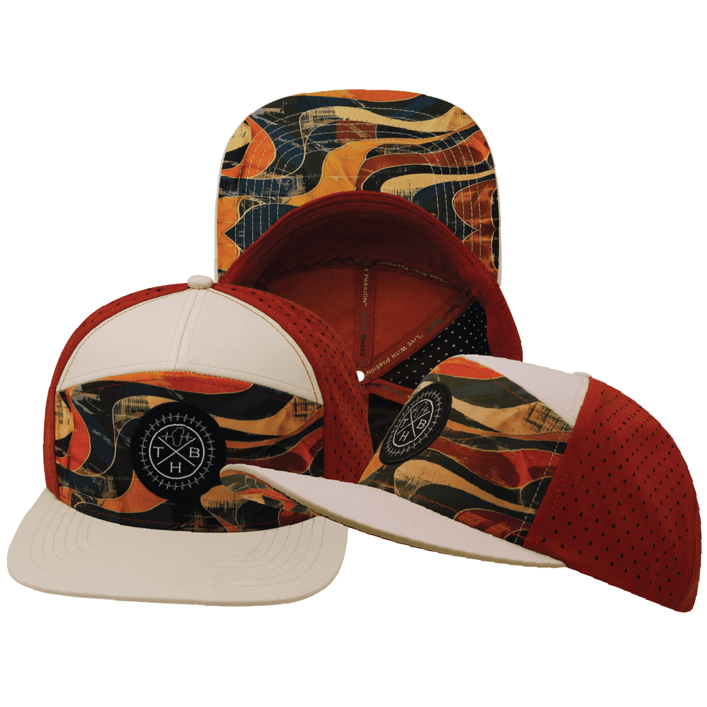 **ADULT** Color Vibes Hat - Flat Bill - Rustic River - Cream / Red Rock - Laser Mesh