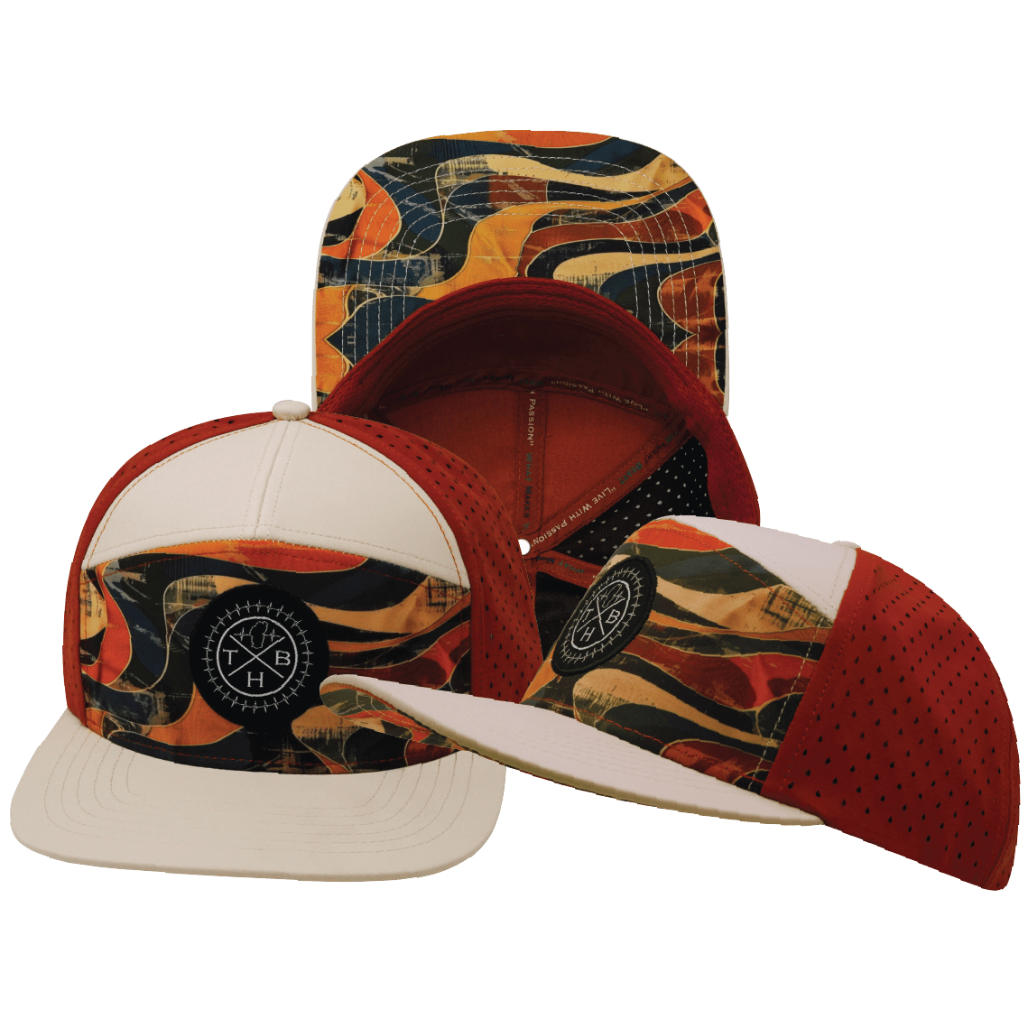 **ADULT** Color Vibes Hat - Flat Bill - Rustic River - Cream / Red Rock - Laser Mesh