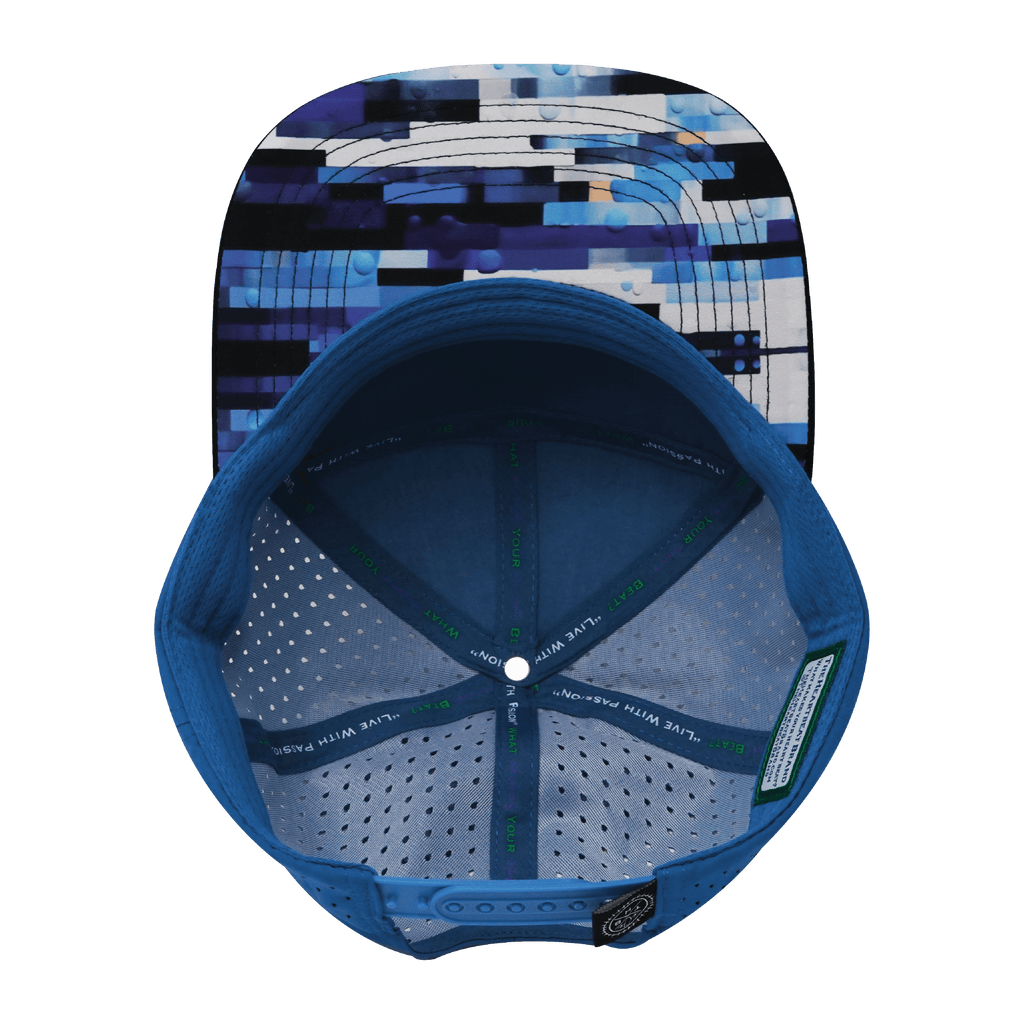 **ADULT** Color Vibes Hat - Flat Bill - Sky Blocks - Black / White / Blue - Laser Mesh