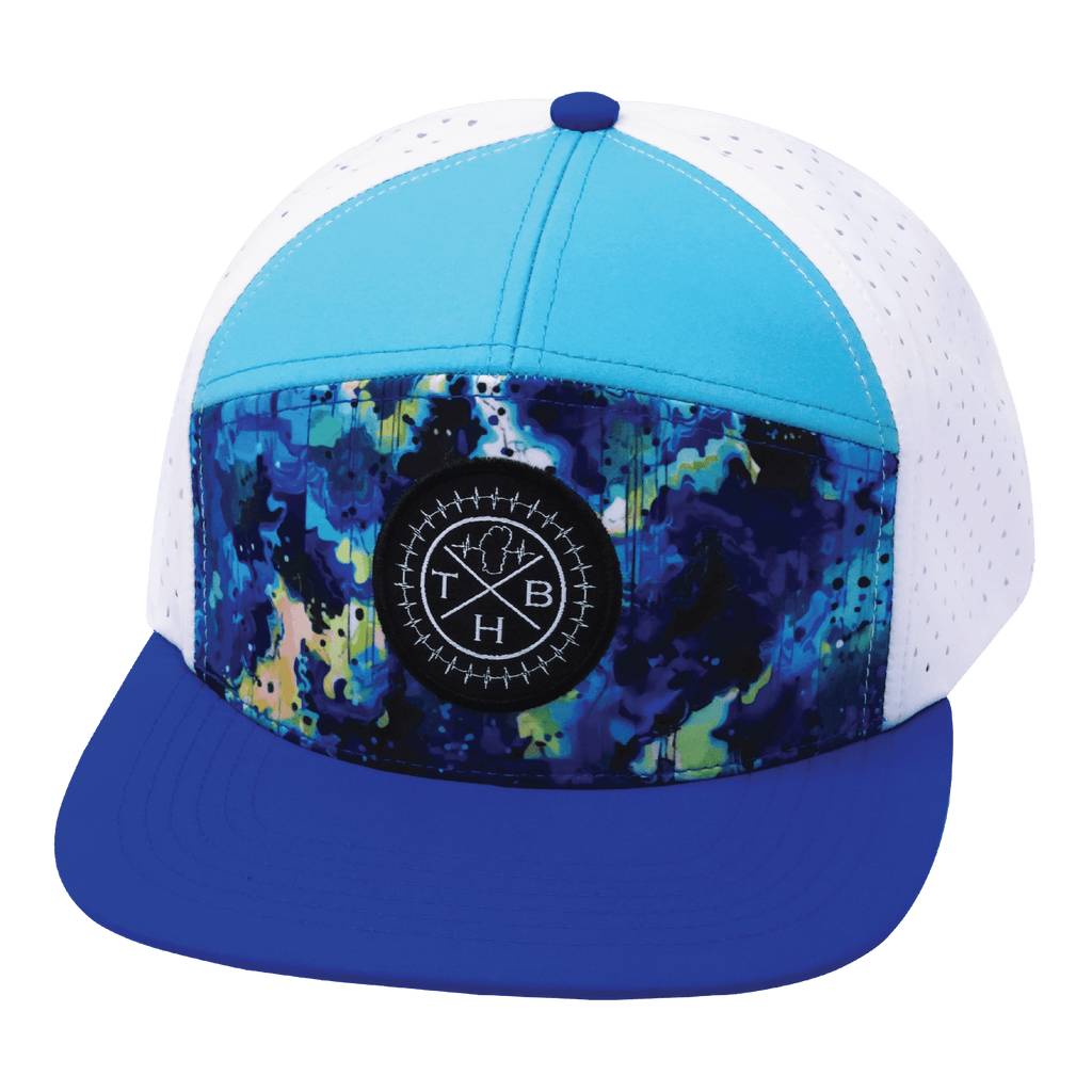 **ADULT** Color Vibes Hat - Flat Bill - Starry Bright - Blue / Neon Green Blue / White - Laser Mesh